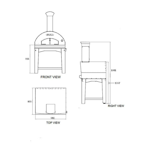 Bull BBQ Extra Large Pizza Oven & Cart - Wood Fired