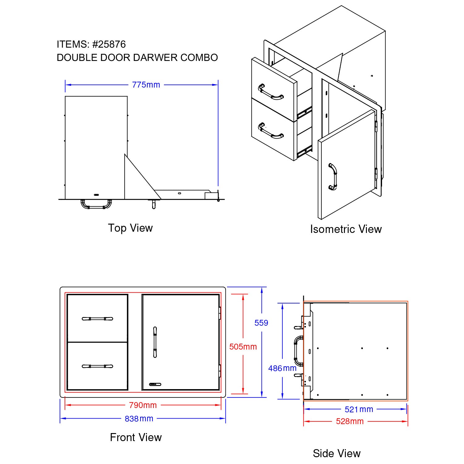 Bull BBQ Component 80cm Door and Drawer Combo
