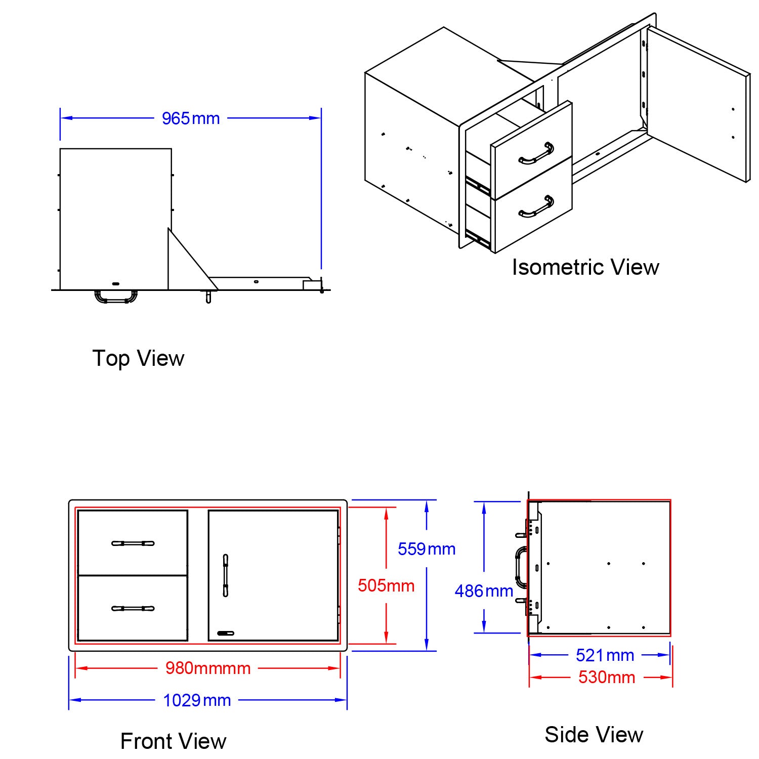 Bull BBQ Component 100cm Door and Drawer Combo
