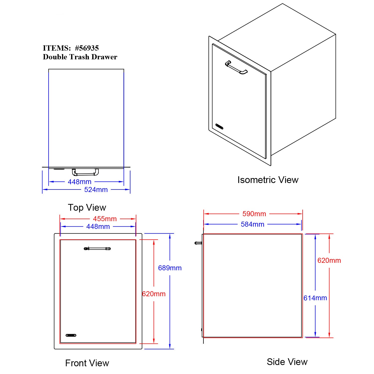 Bull BBQ Component Double Trash/ Recycle Drawer