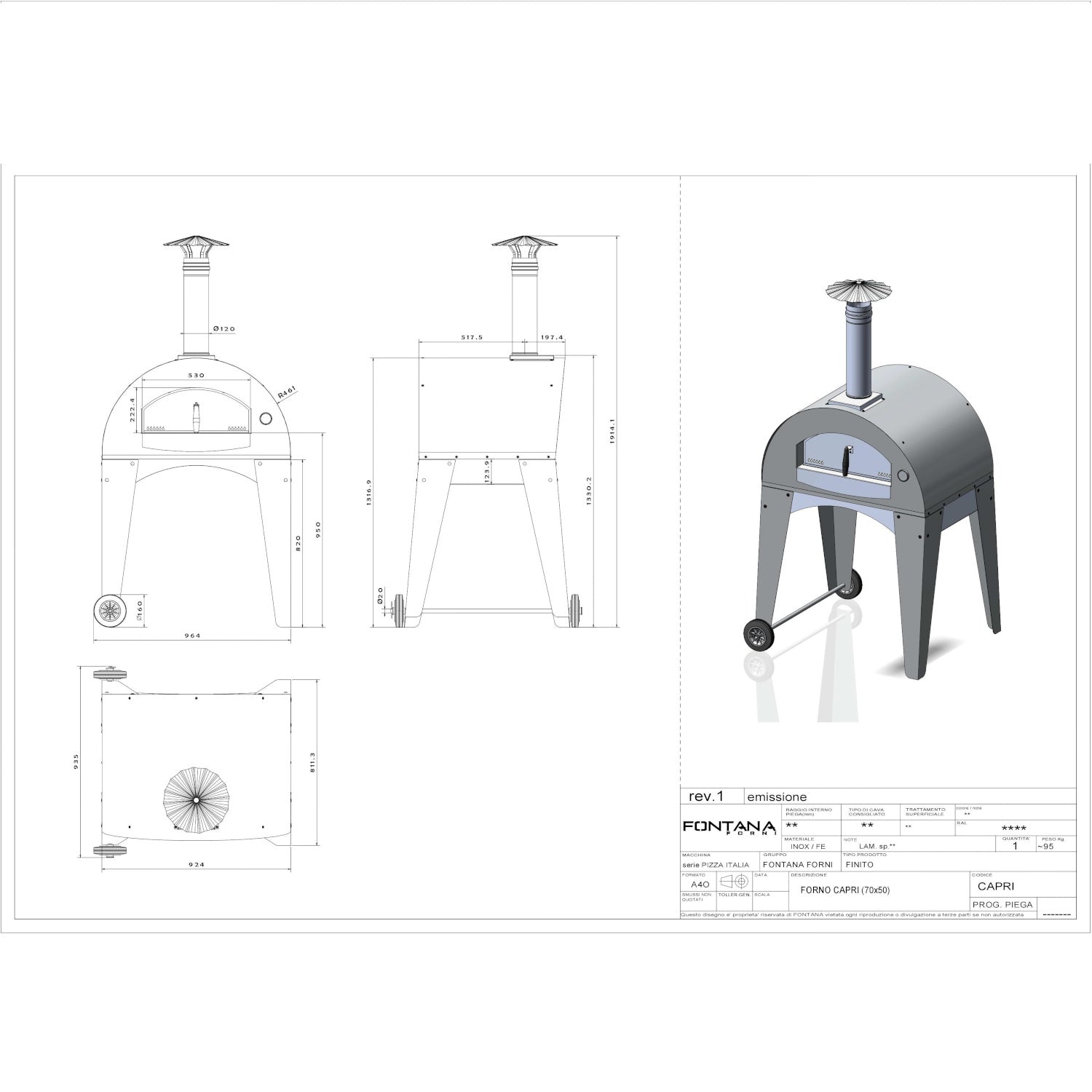 Fontana Capri Wood Fired Pizza Oven with Trolley