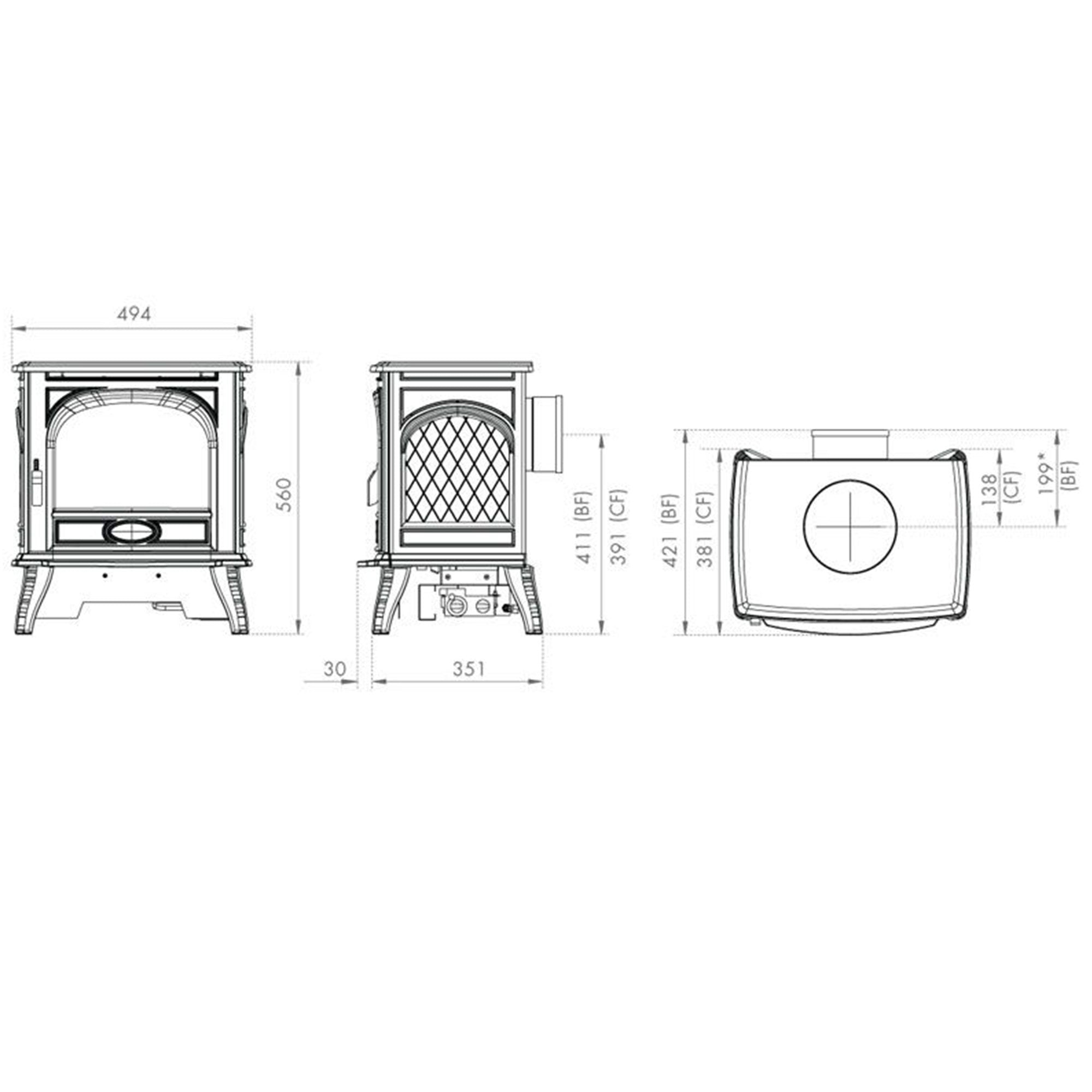 Dovre 280 Matt Black Cast Iron Natural Gas Stove - Conventional Flue
