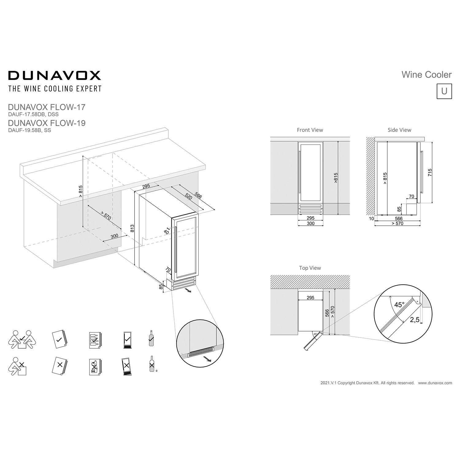 Dunavox Flow-17 Undercounter Wine Cooler - Available in 2 Colours