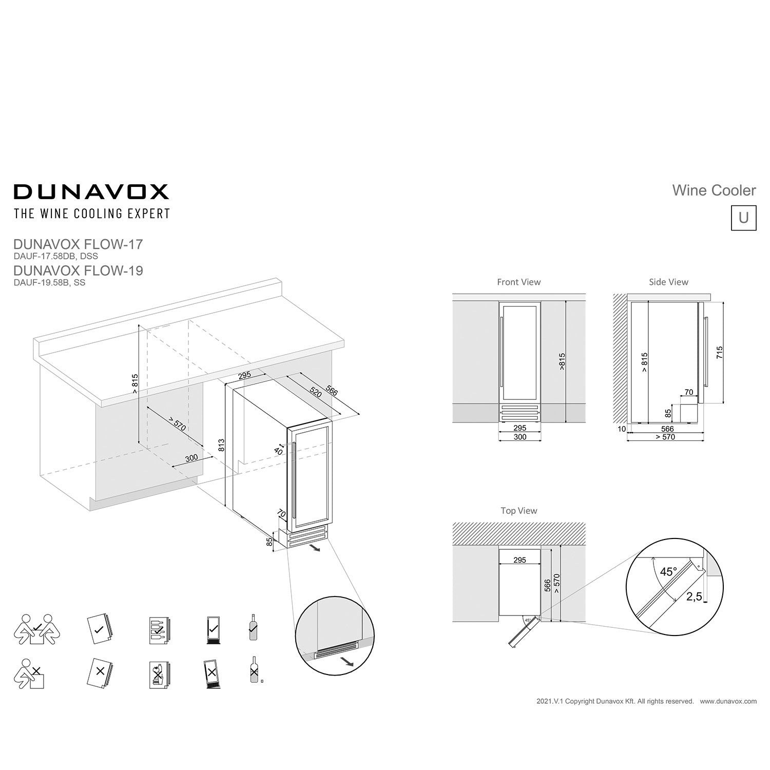 Dunavox Flow-19 Undercounter Wine Cooler - Available in 2 Colours