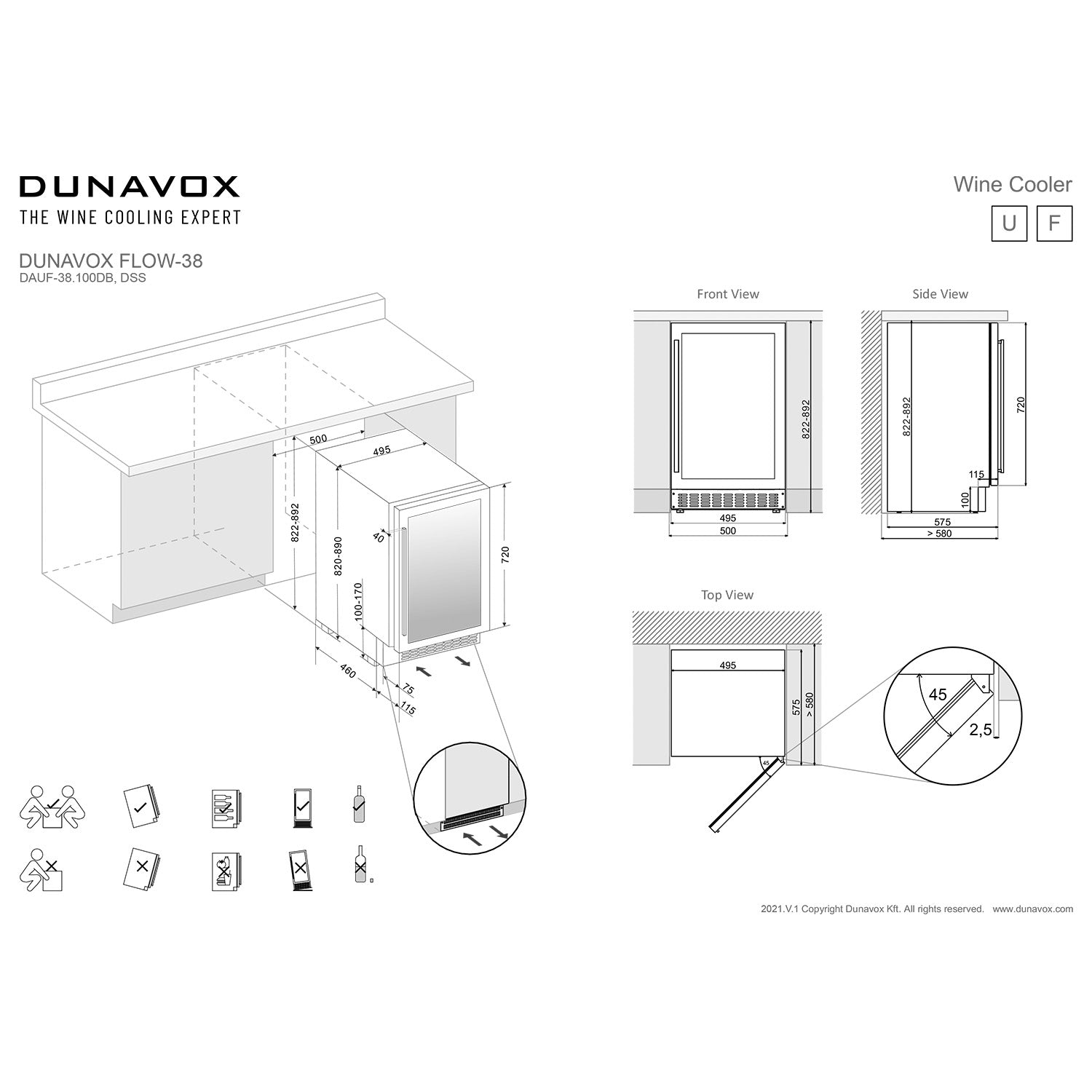 Dunavox Flow-38 Undercounter Wine Cooler - Available in 2 Colours