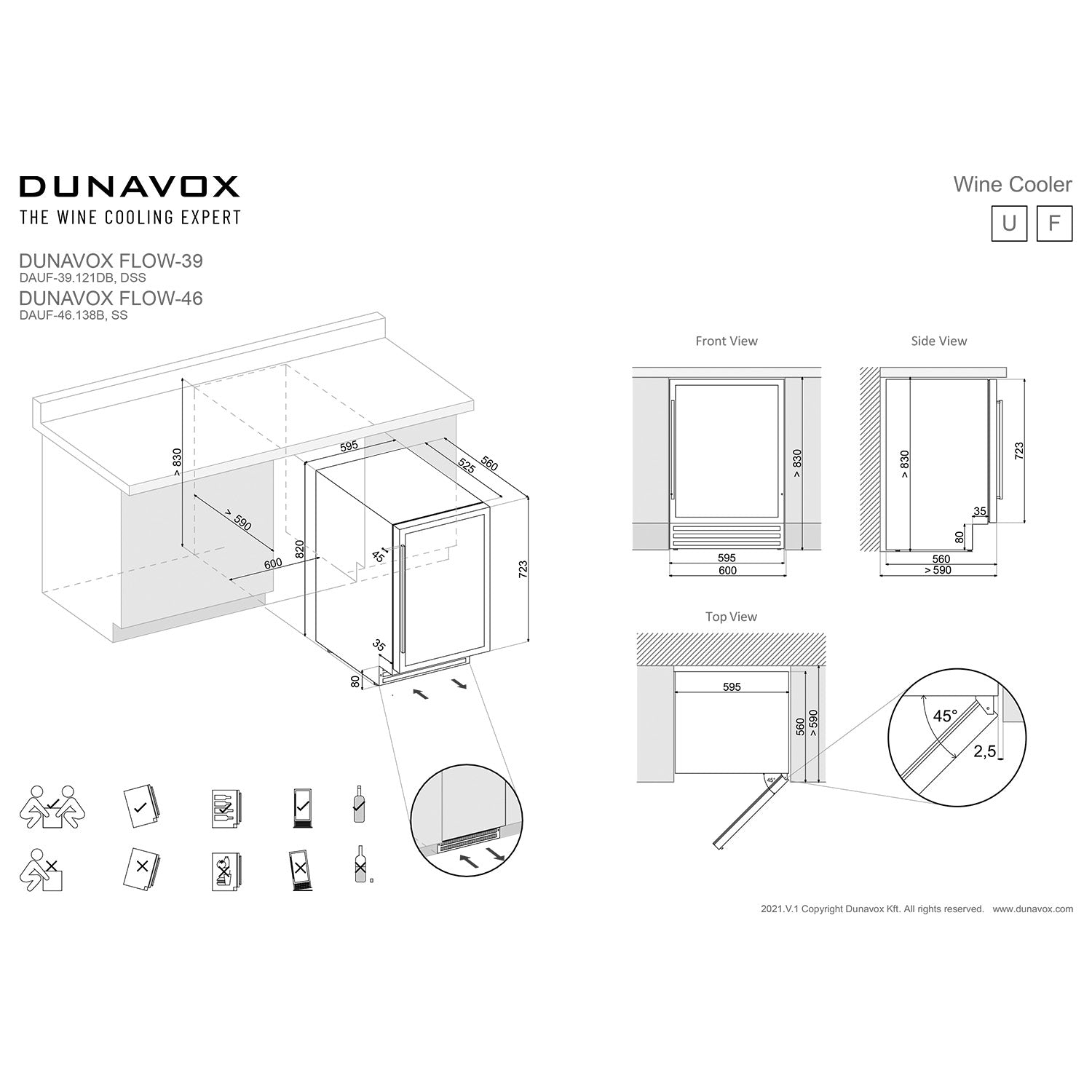 Dunavox Flow-39 Undercounter Wine Cooler - Available in 2 Colours