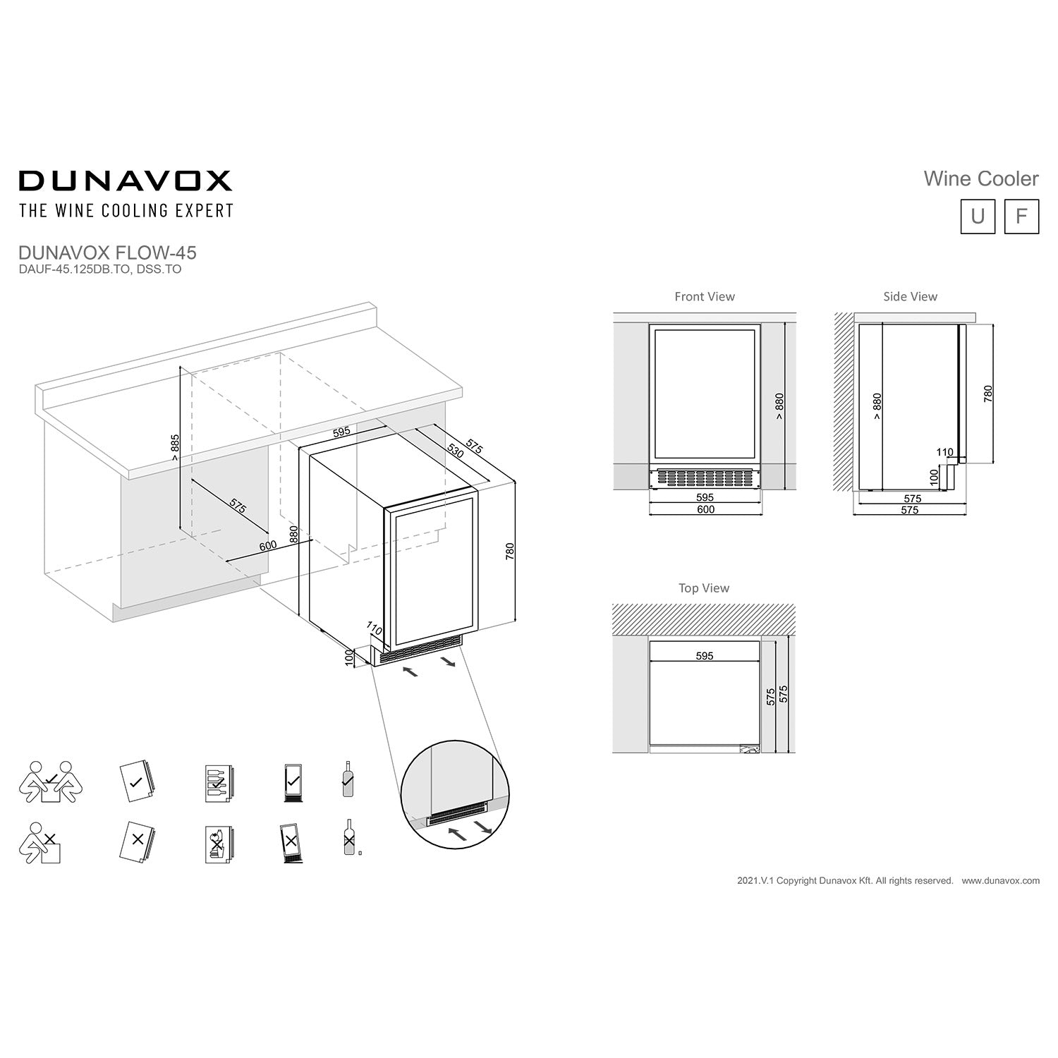 Dunavox Flow-45 Undercounter Wine Cooler - Available in 3 Colours