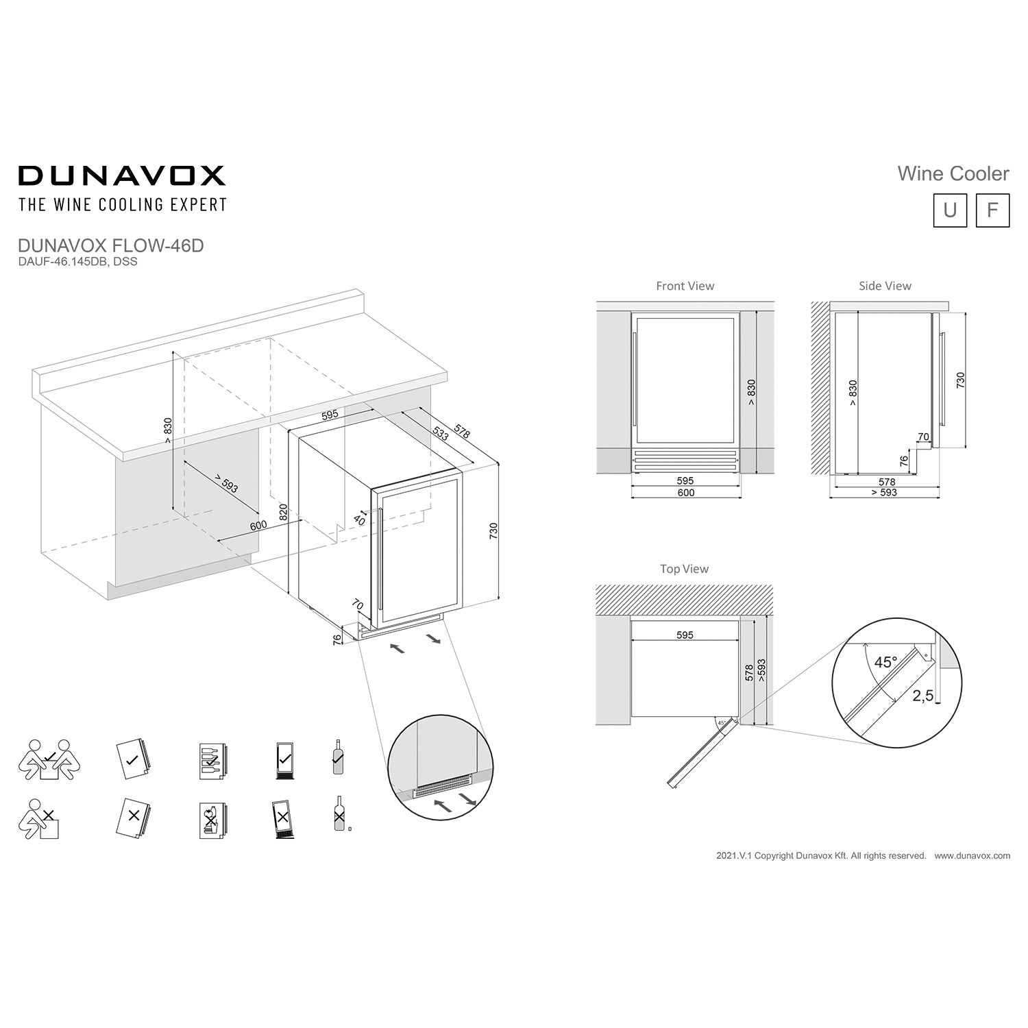 Dunavox Flow-46D Undercounter Wine Cooler - Available in 2 Colours