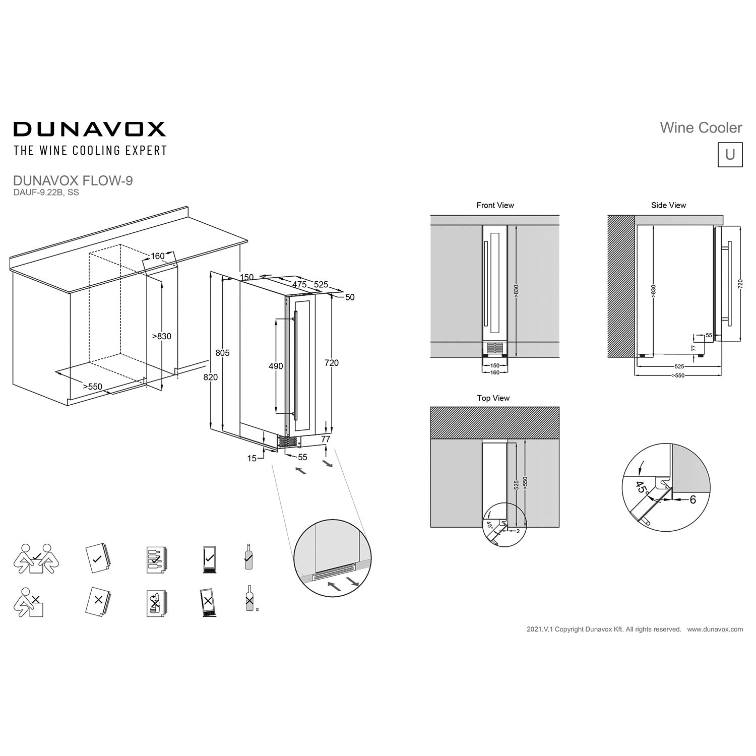Dunavox Flow-9 Undercounter Wine Cooler - Available in 2 Colours
