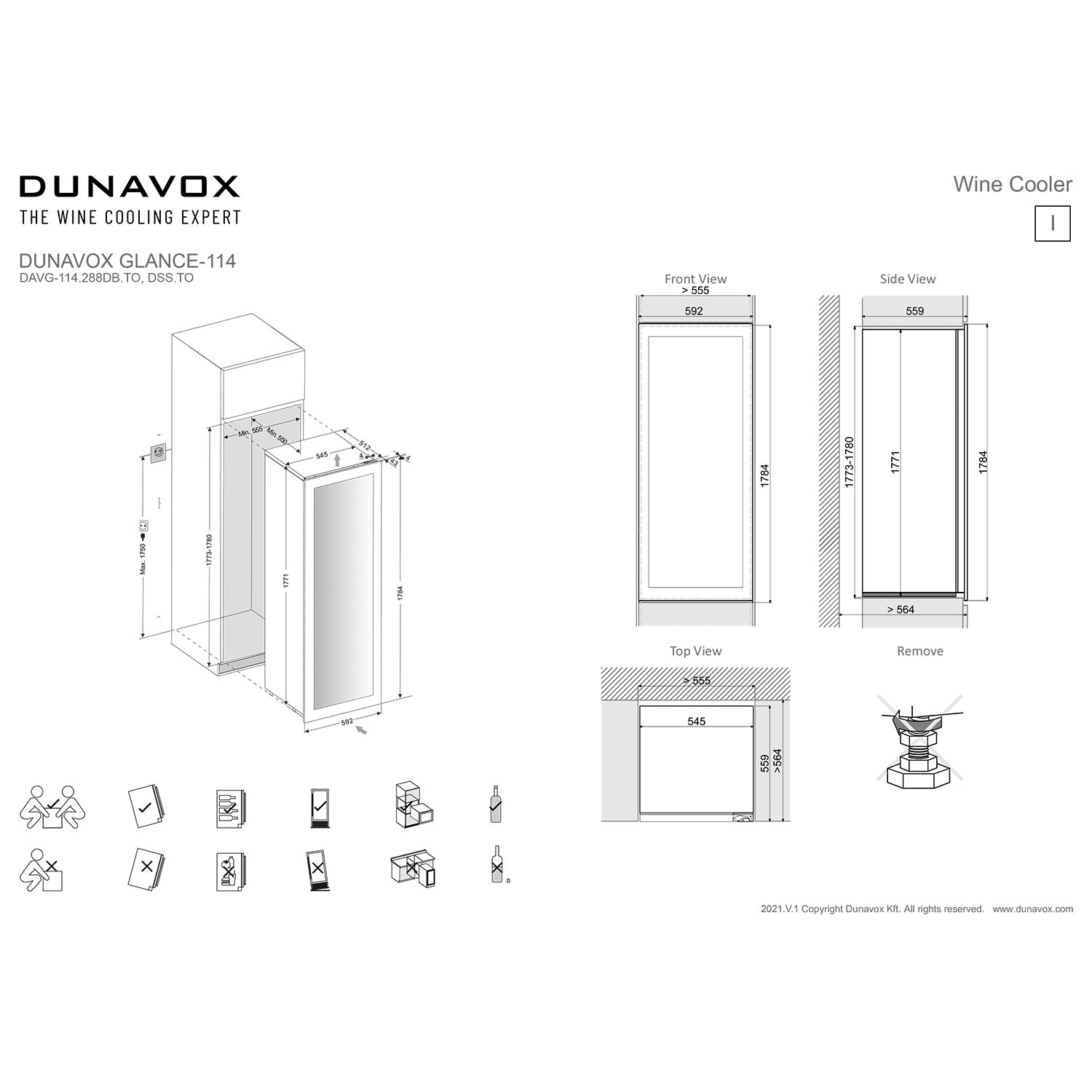 Dunavox Glance-114 Integrated Wine Cooler - Available in 3 Colours
