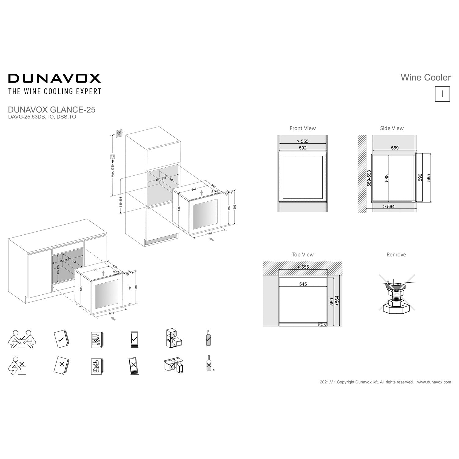 Dunavox Glance-25 Integrated Wine Cooler - Available in 3 Colours