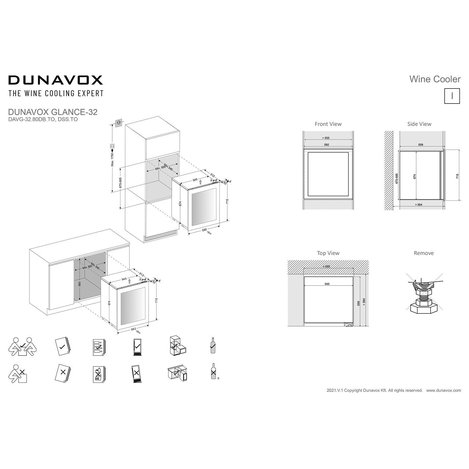 Dunavox Glance-32 Integrated Wine Cooler - Available in 3 Colours