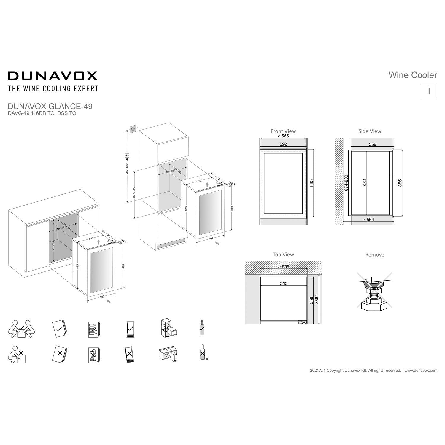 Dunavox Glance-49 Integrated Wine Cooler - Available in 3 Colours