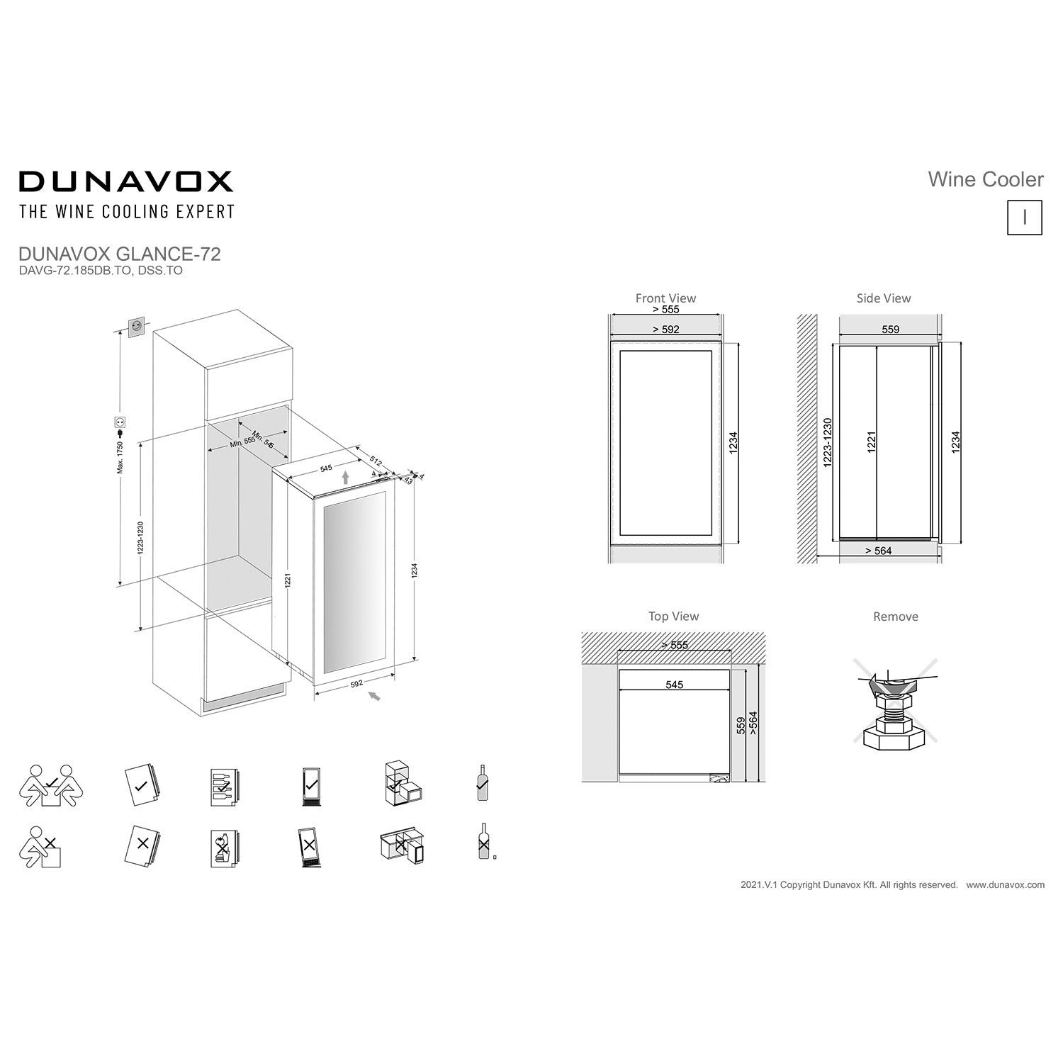 Dunavox Glance-72 Integrated Wine Cooler - Available in 3 Colours