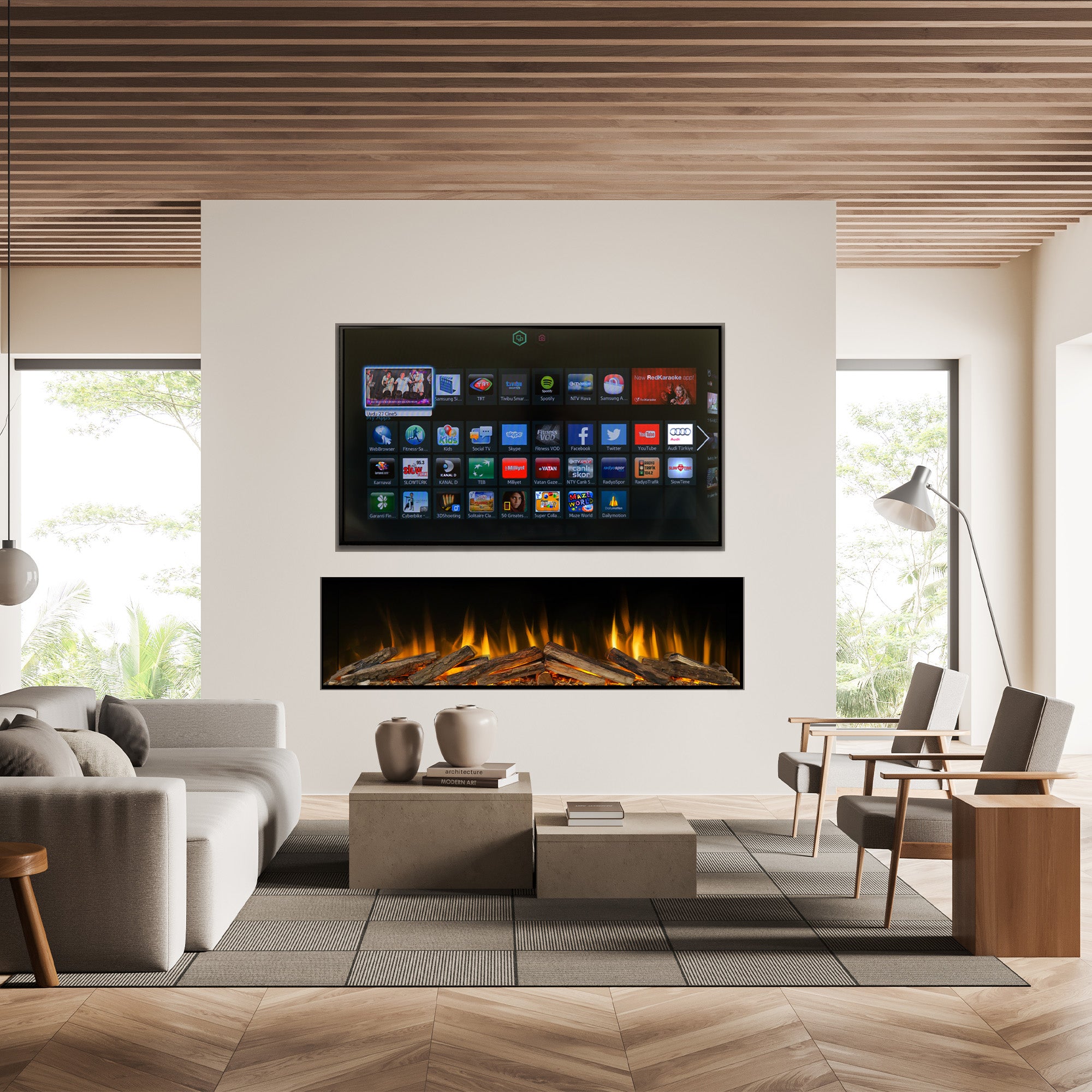 Evonic E-lectra 1500 Electric Fire with Loose British Woodland Log Set