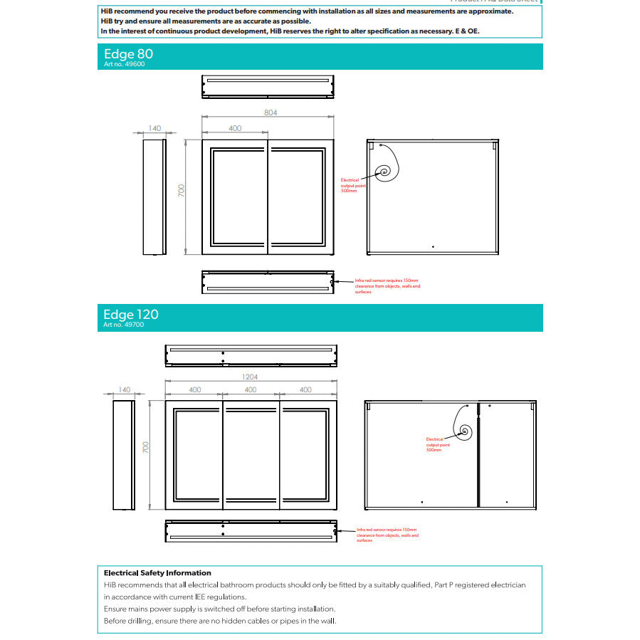 HIB Edge LED Demisiting Aluminium Mirrored Cabinet With Integrated Charging Sockets