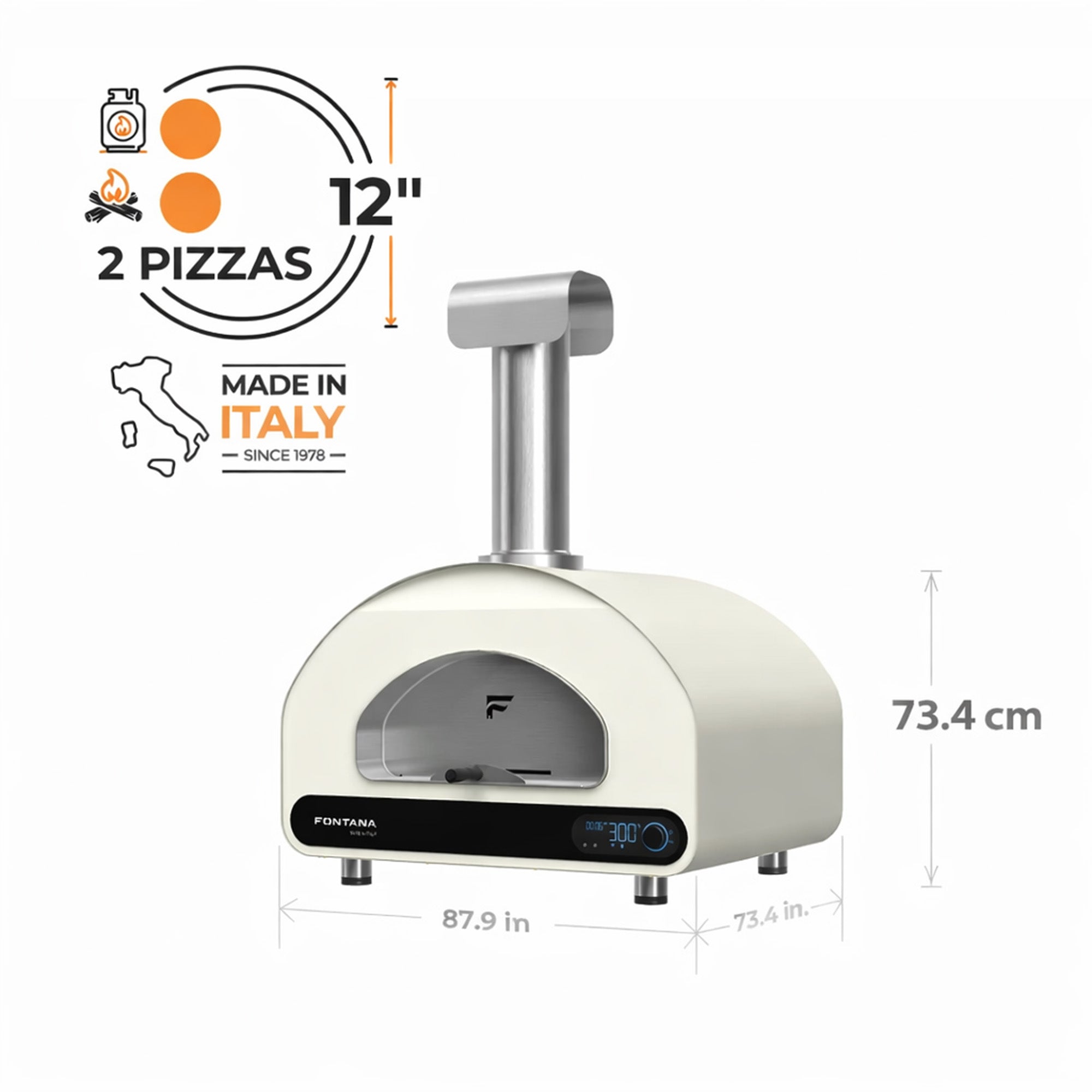 Fontana Volta 70 Duel Fuel Countertop Pizza Oven - Grey/White