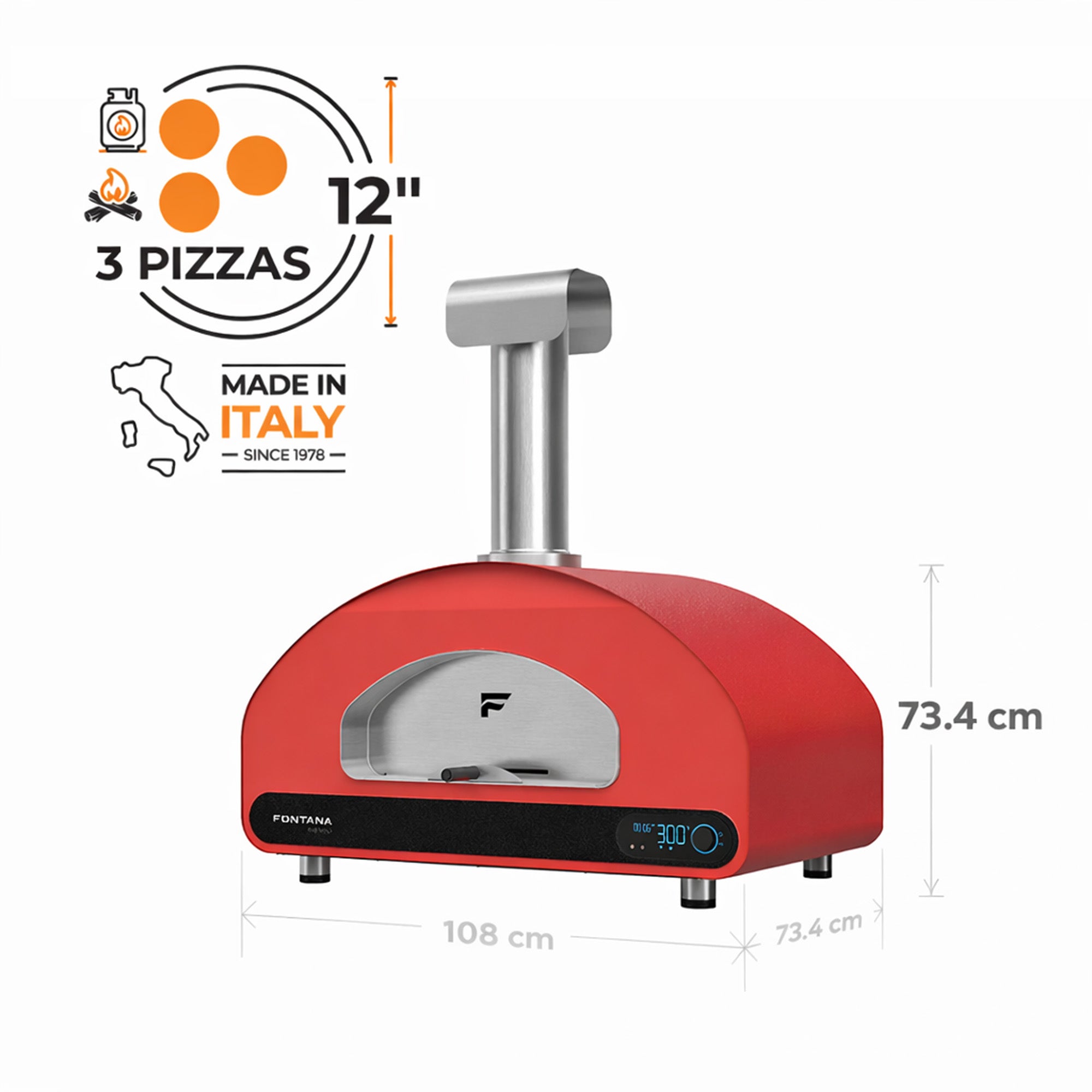 Fontana Volta 90 Duel Fuel Countertop Pizza Oven - Rosso/Red