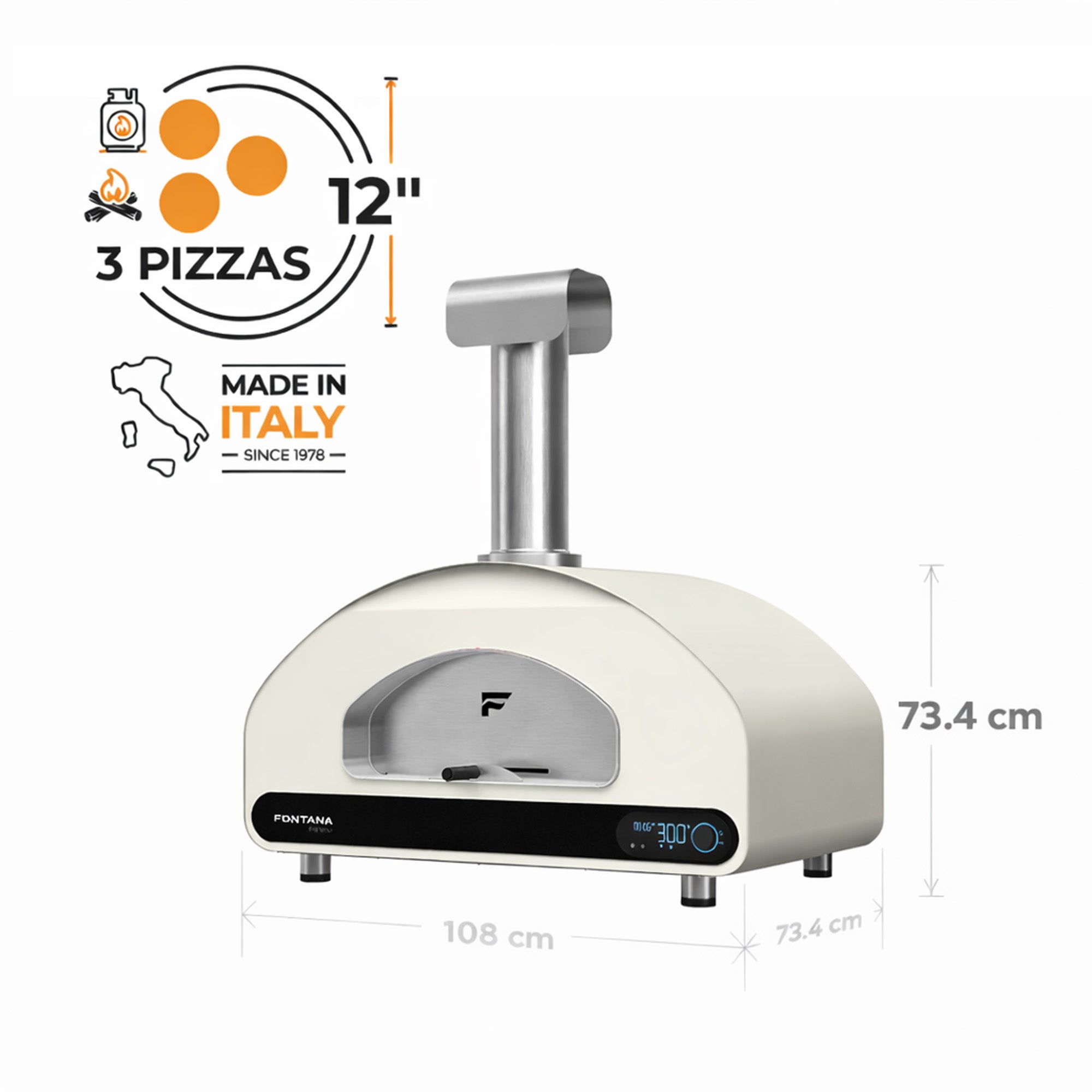 Fontana Volta 90 Duel Fuel Countertop Pizza Oven - Grey/White