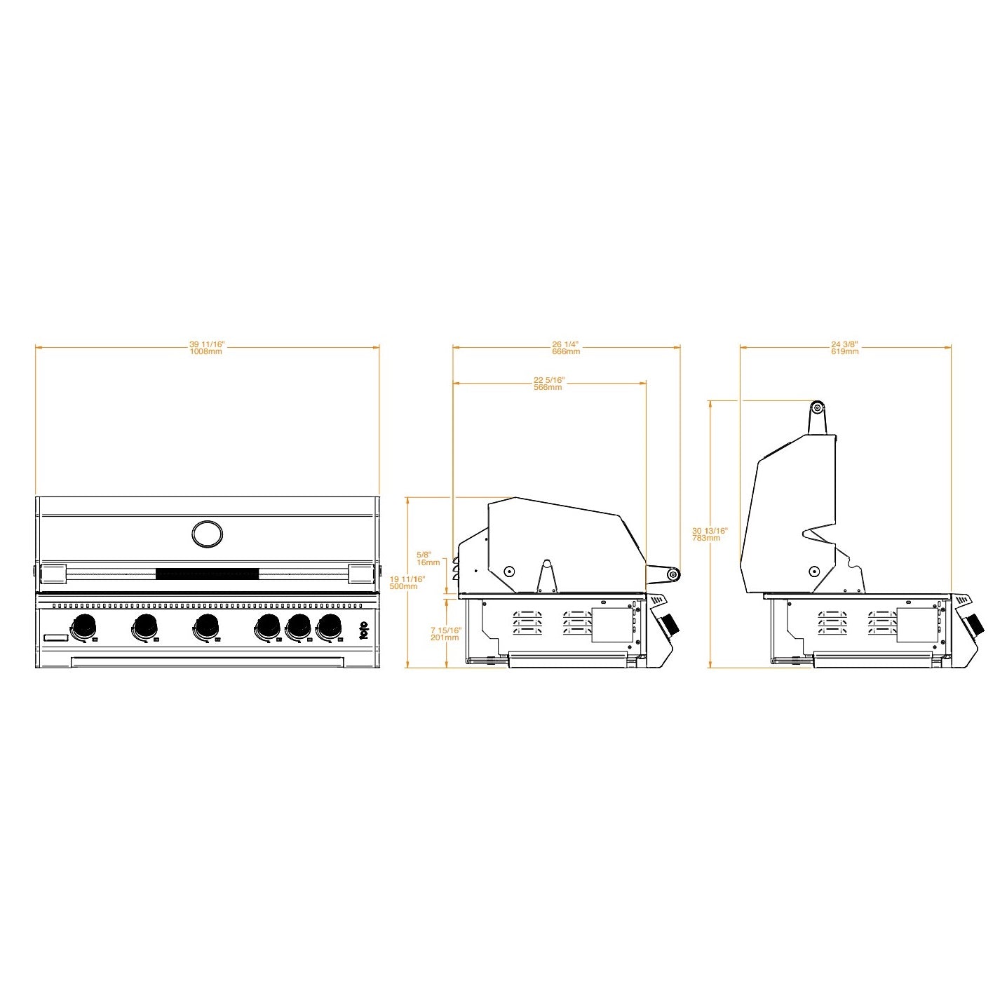 Brabura Fusion 500 Matte Black Built-In Gas BBQ