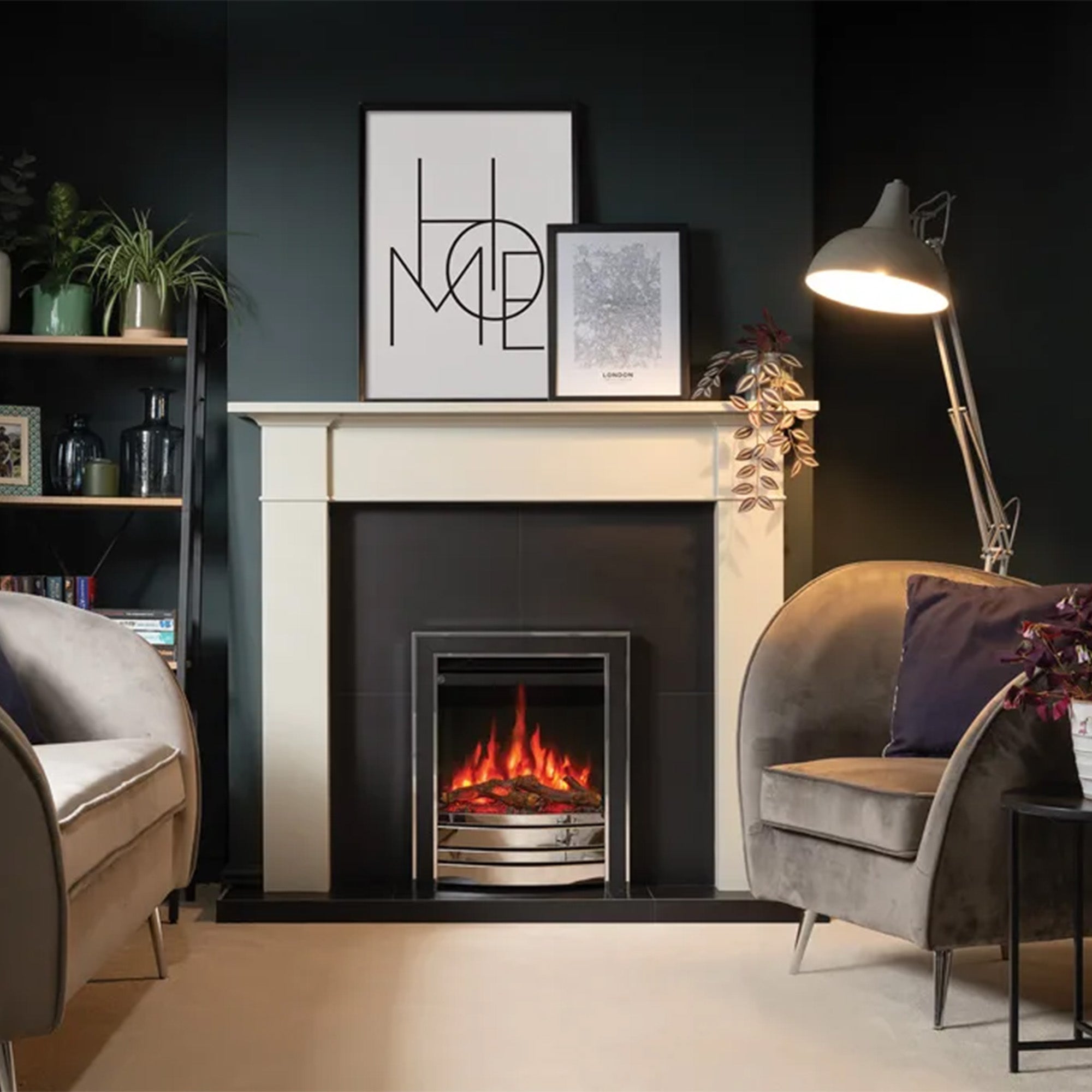 Gazco FireFX Amara Electric Fire - Chrome and Black (Chrome Curved Front)