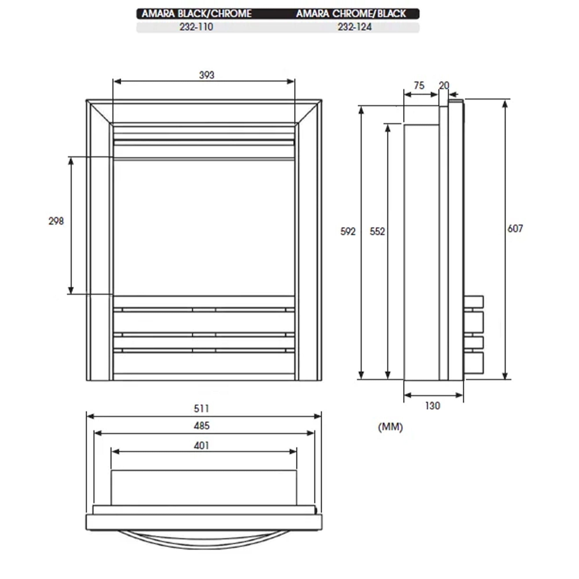 Gazco FireFX Amara Electric Fire - Chrome and Black (Chrome Curved Front)