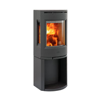 Jotul F135 Wood Burning Stove with Log Store with Side Glass