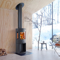 Jotul F135 Wood Burning Stove with Log Store with Side Glass