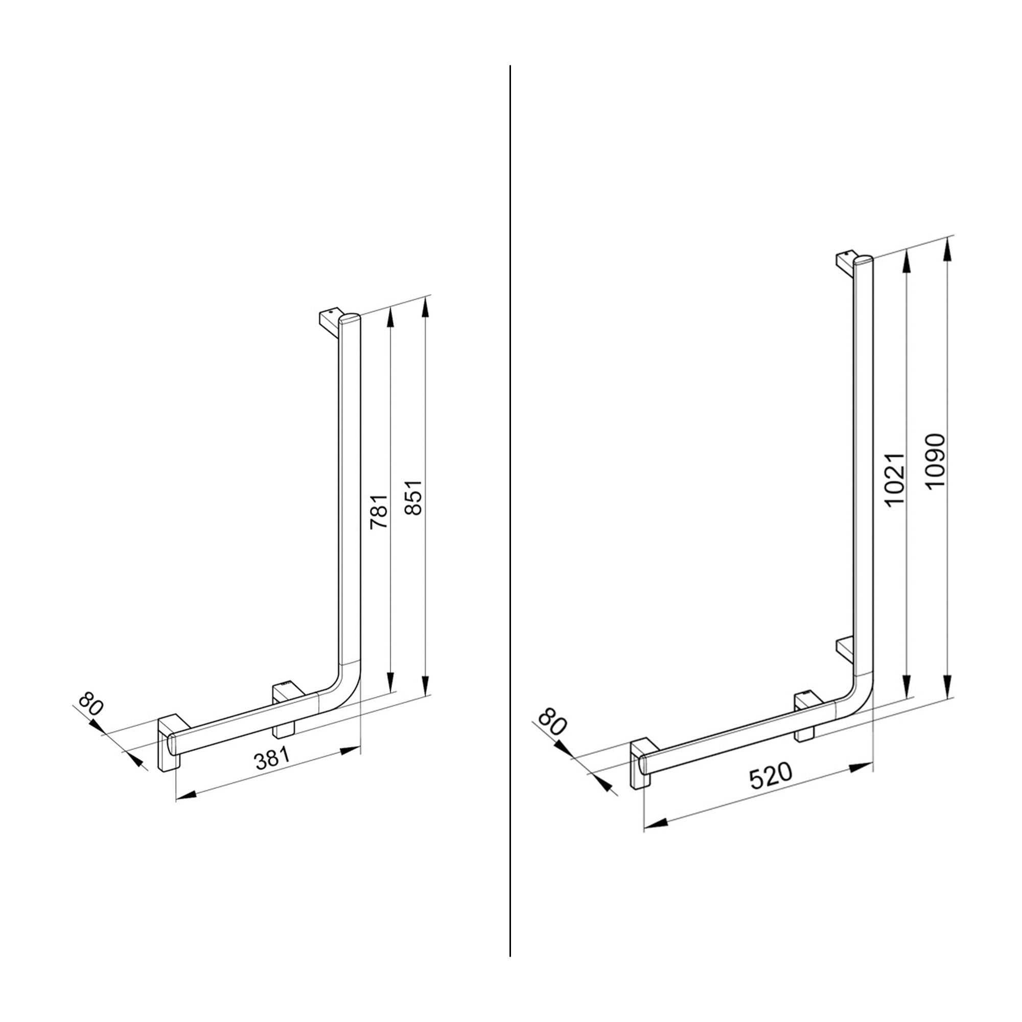 Keuco Axess Grab Bar Angled Right Execution in Aluminium Silver-Anodised / Chrome-Plated Finish - Available in Various Sizes