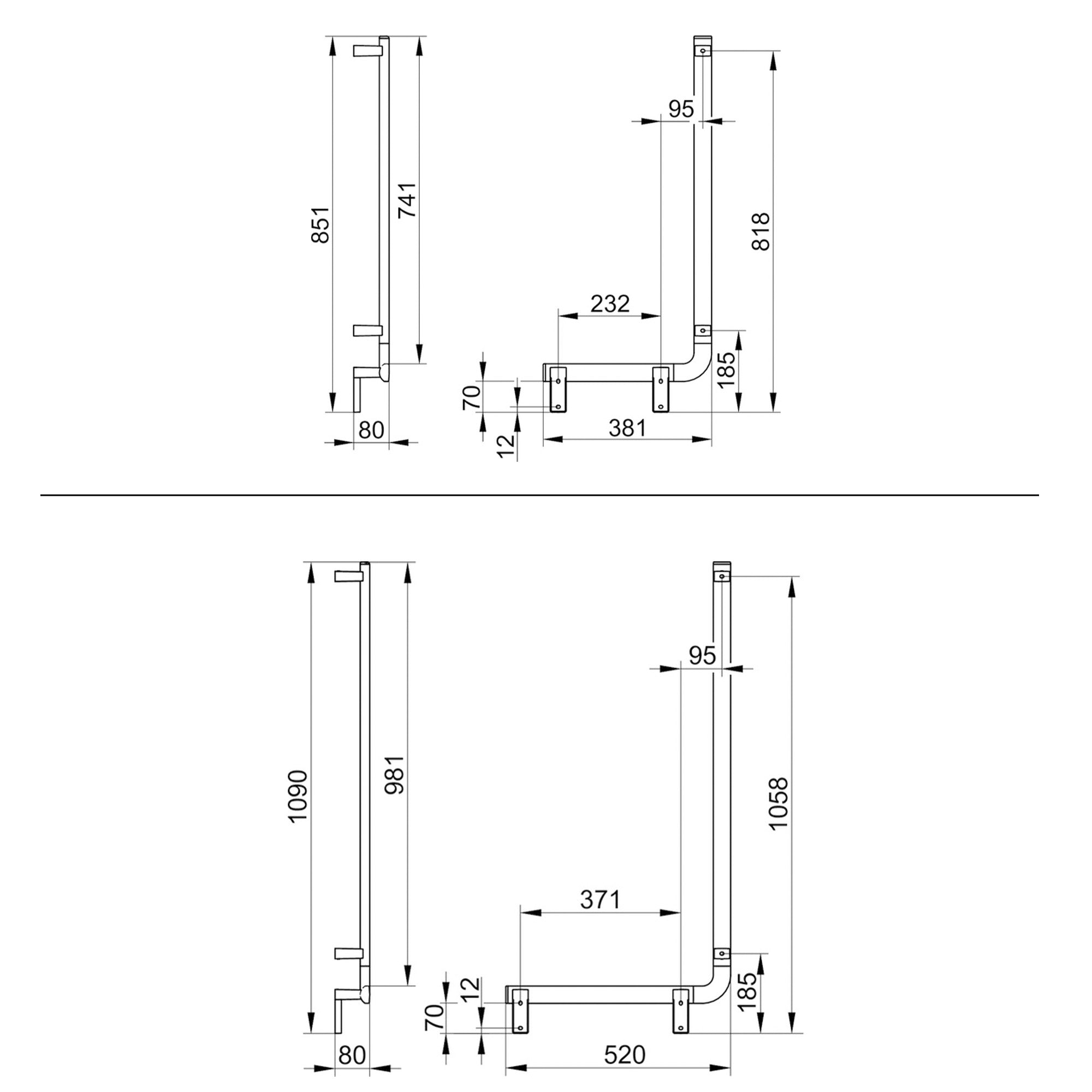 Keuco Axess Grab Bar Angled Left Execution in Aluminium Silver-Anodised / Chrome-Plated Finish - Available in Various Sizes