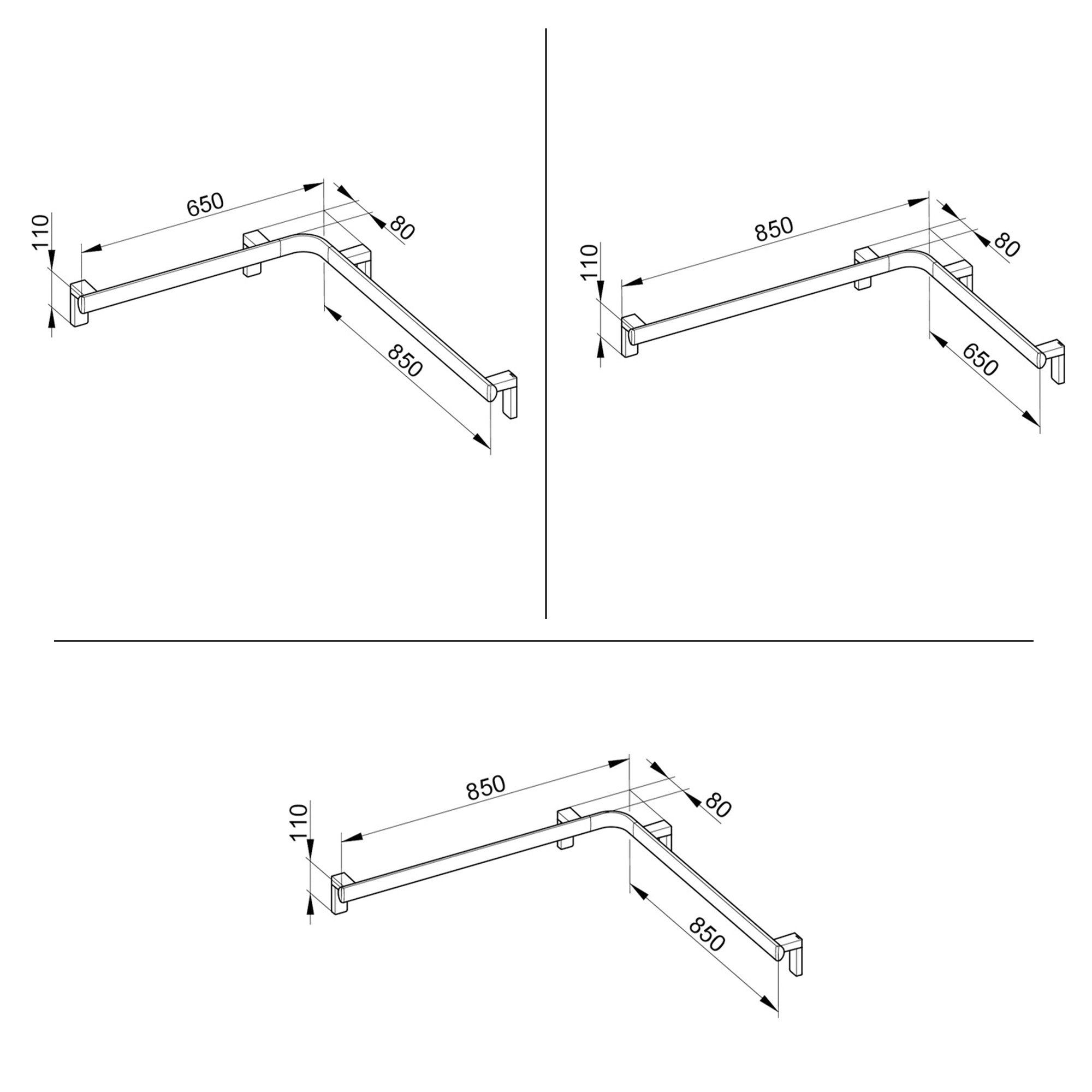 Keuco Axess Corner Grab Rail for Shower/ Bath in Aluminium Silver-Anodised / Chrome-Plated Finish - Available in Various Sizes