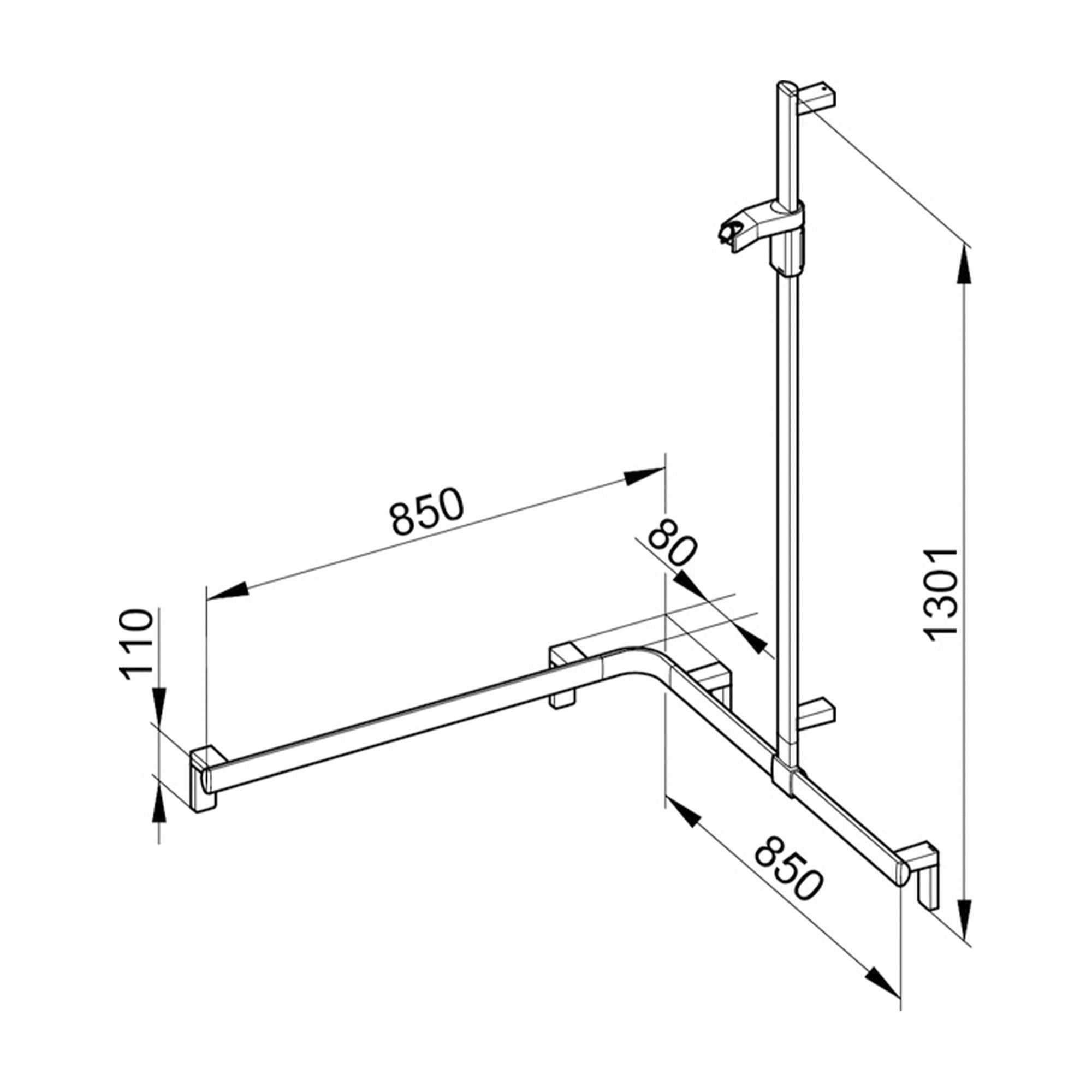 Keuco Axess Hand Shower Rail and Grab Bar System Chrome Plated - Right Hand - Available in Various Sizes