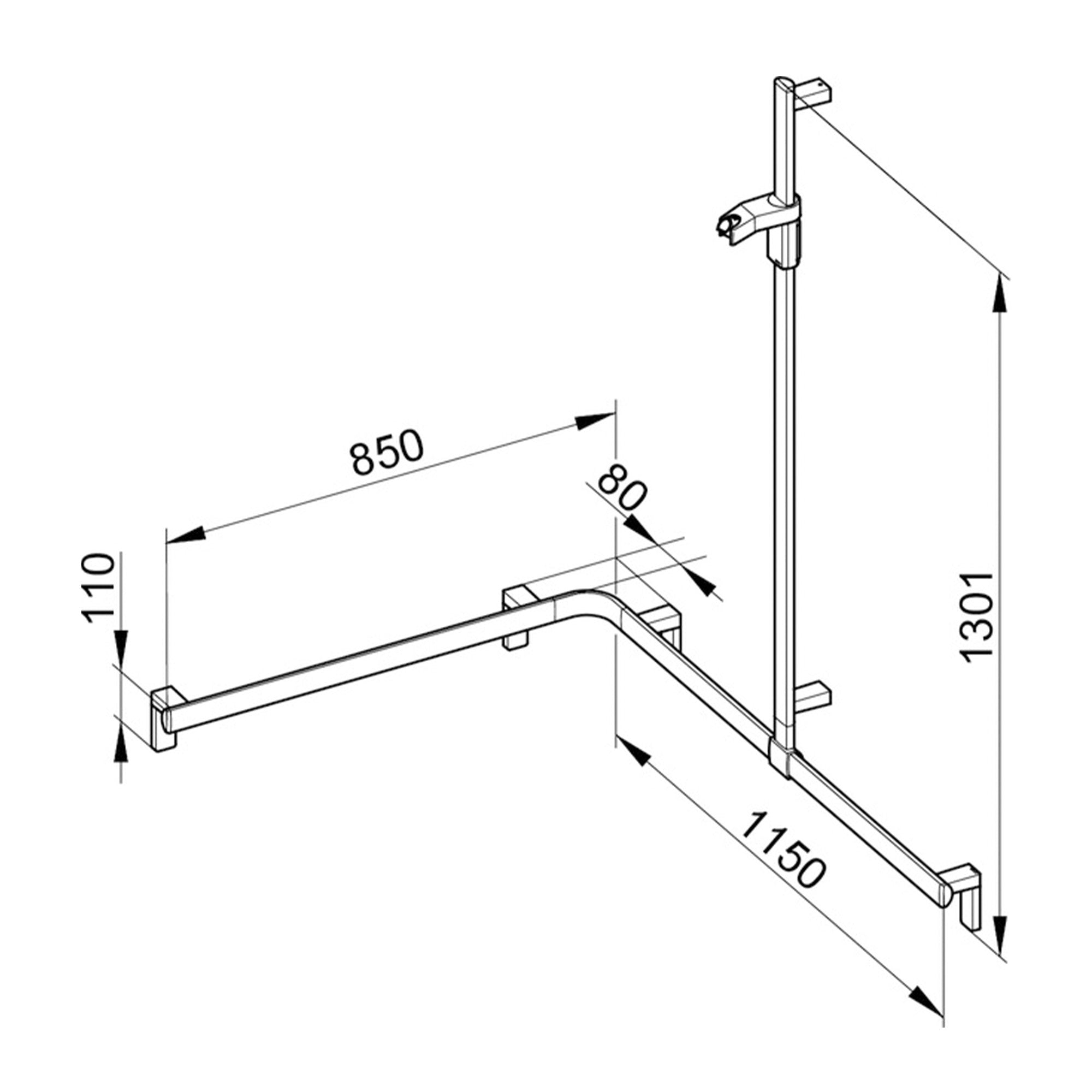 Keuco Axess Hand Shower Rail and Grab Bar System Chrome Plated - Right Hand - Available in Various Sizes