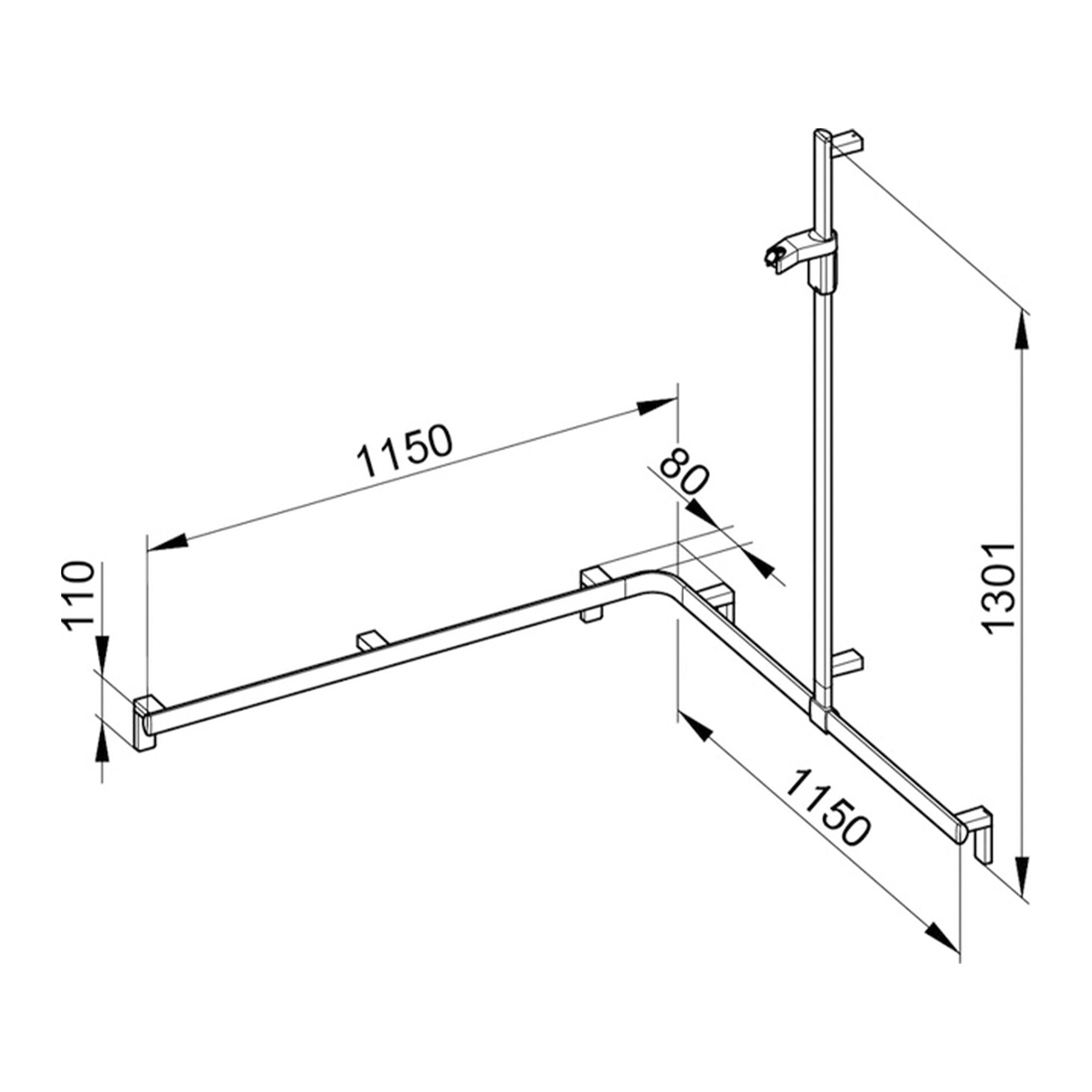 Keuco Axess Hand Shower Rail and Grab Bar System Chrome Plated - Right Hand - Available in Various Sizes