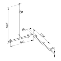 Keuco Axess Hand Shower Rail and Grab Bar System Aluminium Silver-Anodised / Chrome Plated - Left Hand - Available in Various Sizes