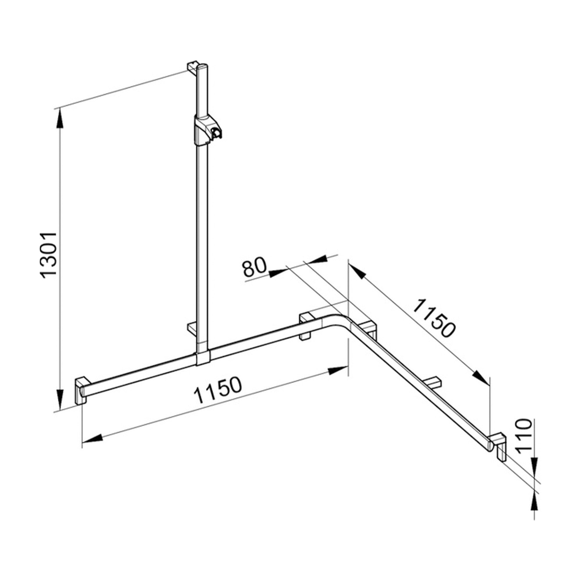 Keuco Axess Hand Shower Rail and Grab Bar System Aluminium Silver-Anodised / Chrome Plated - Left Hand - Available in Various Sizes