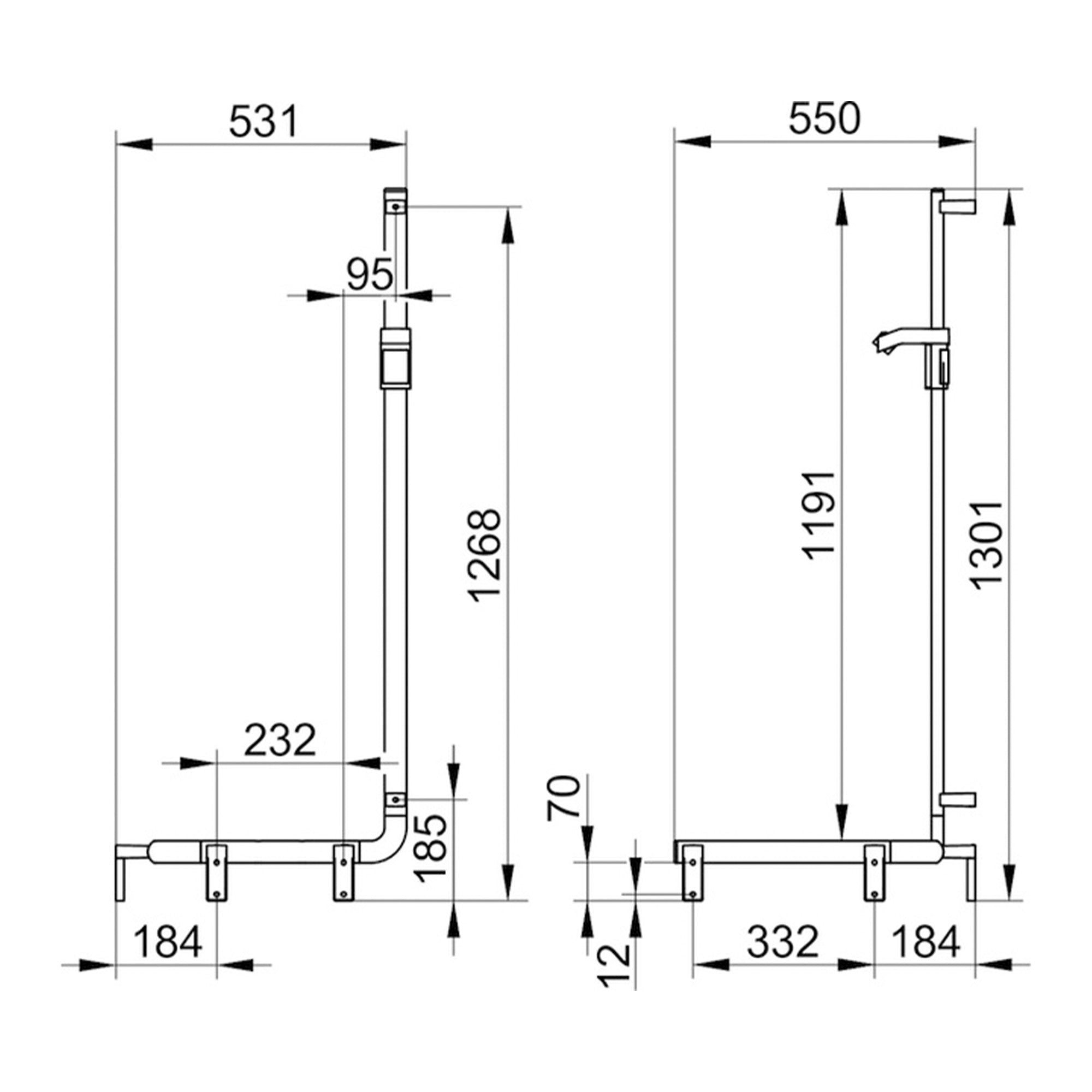 Keuco Axess Hand Shower Rail and Corner Grab Bar Execution Left Matt Black - Available in Various Sizes