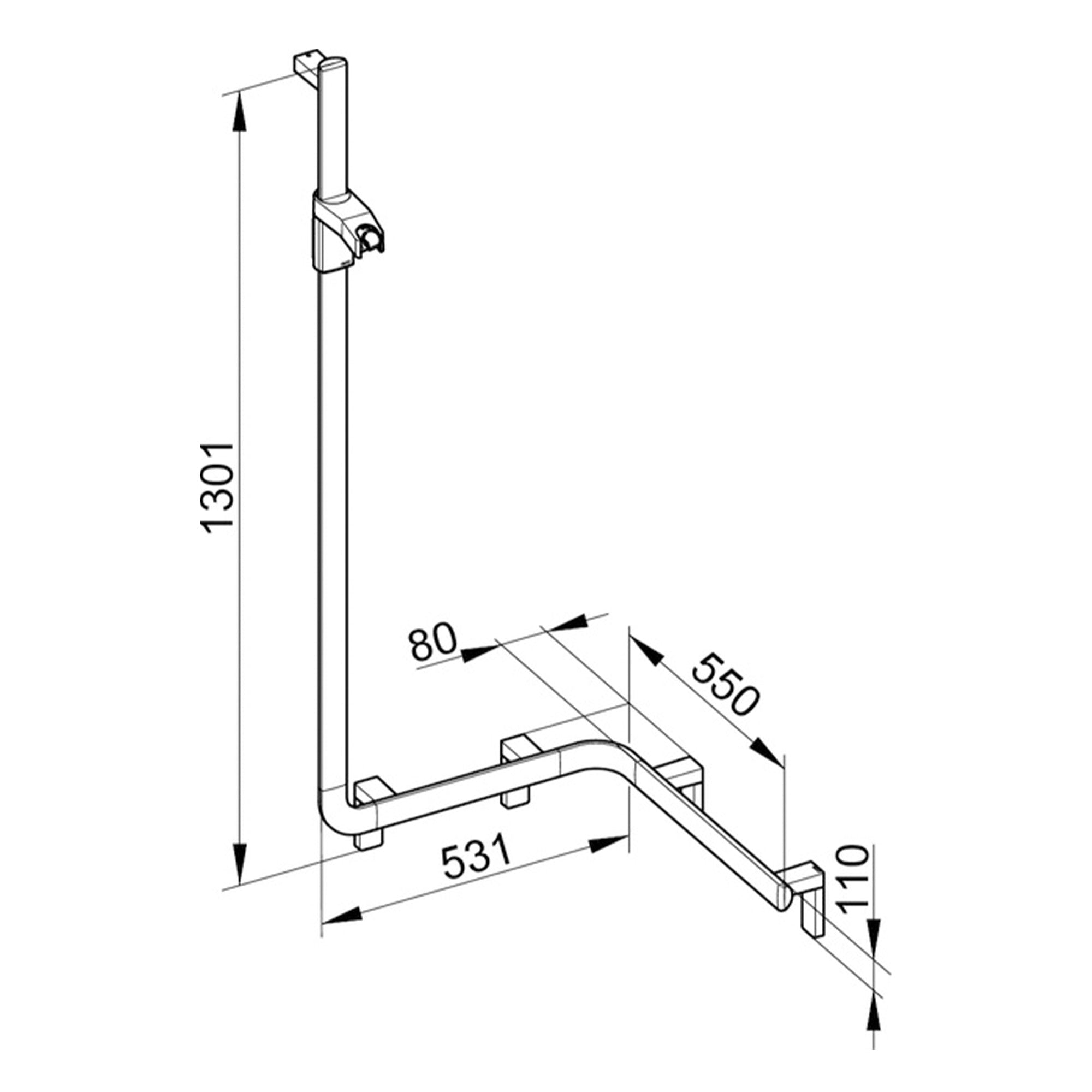 Keuco Axess Hand Shower Rail and Corner Grab Bar Execution Left Matt Black - Available in Various Sizes