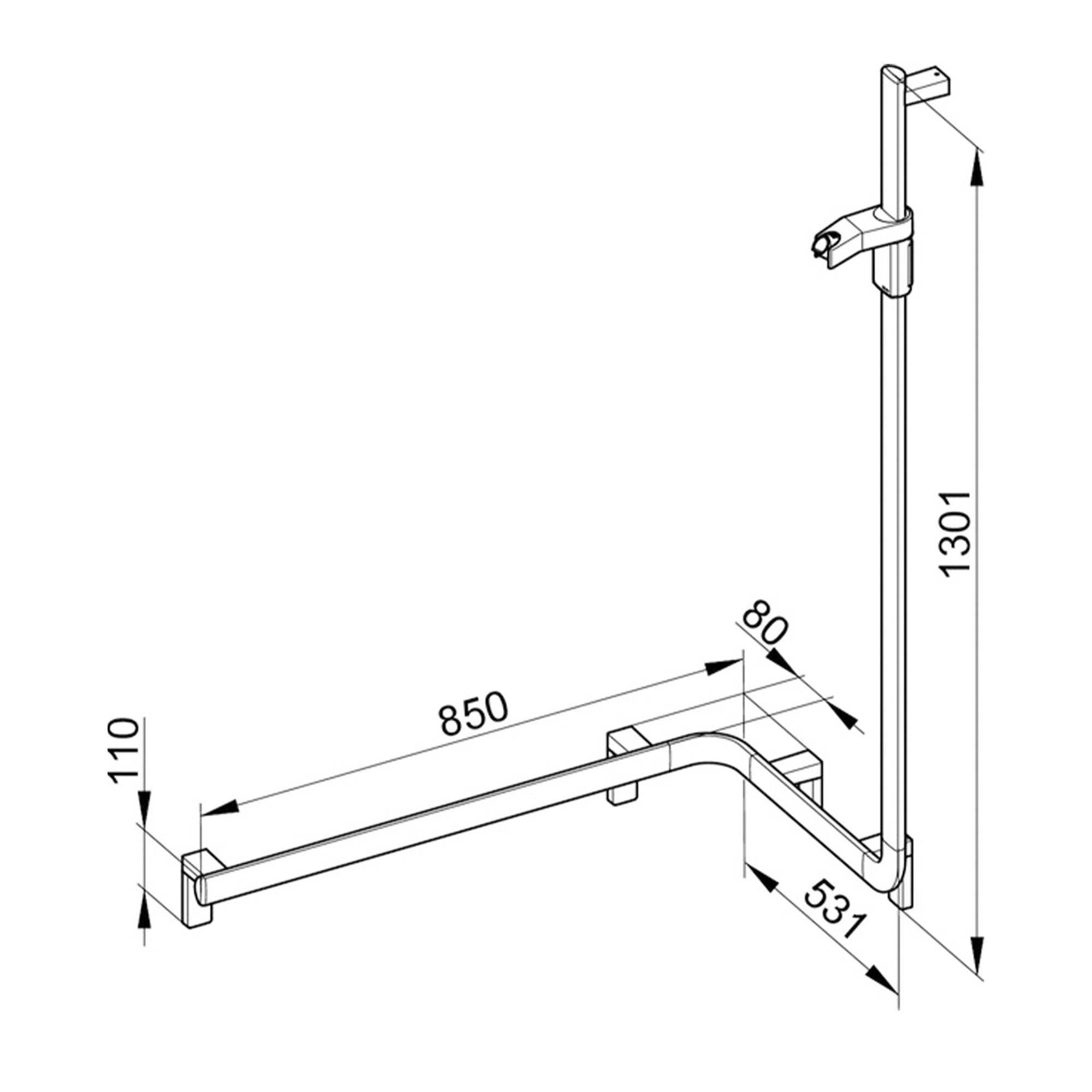 Keuco Axess Hand Shower Rail and Corner Grab Bar Execution Left Matt Black - Available in Various Sizes