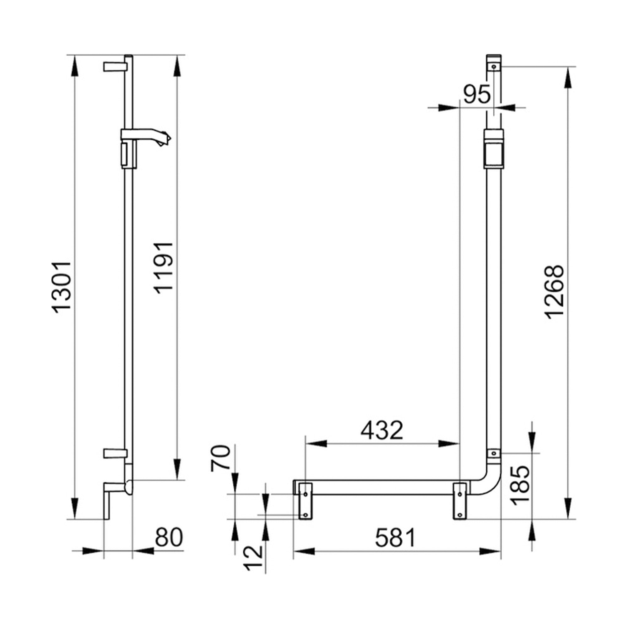 Keuco Axess Hand Shower Rail and Grab Bar Execution Left - Available in Various Colour