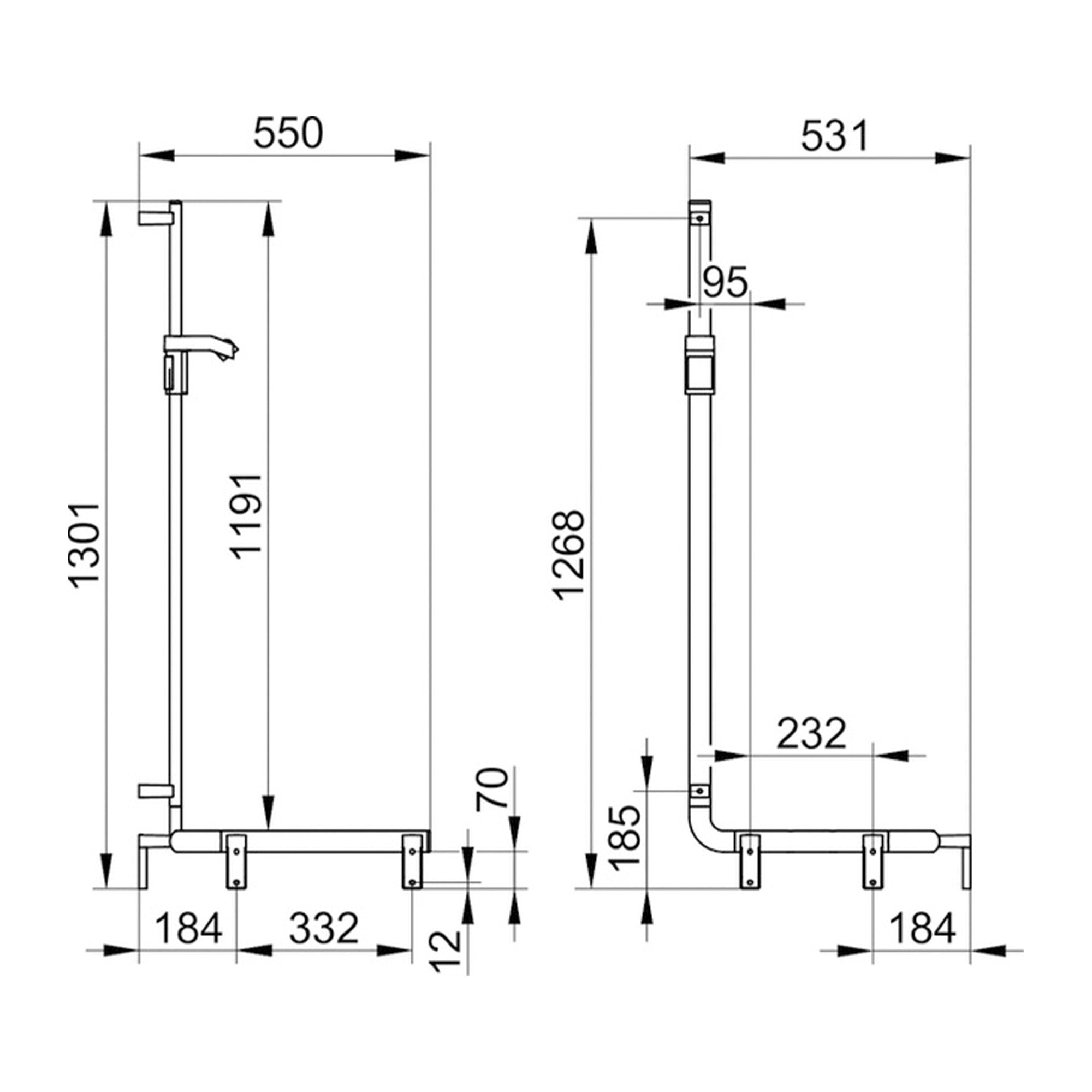 Keuco Axess Hand Shower Rail and Corner Grab Bar Execution Left Chrome Plated - Available in Various Sizes