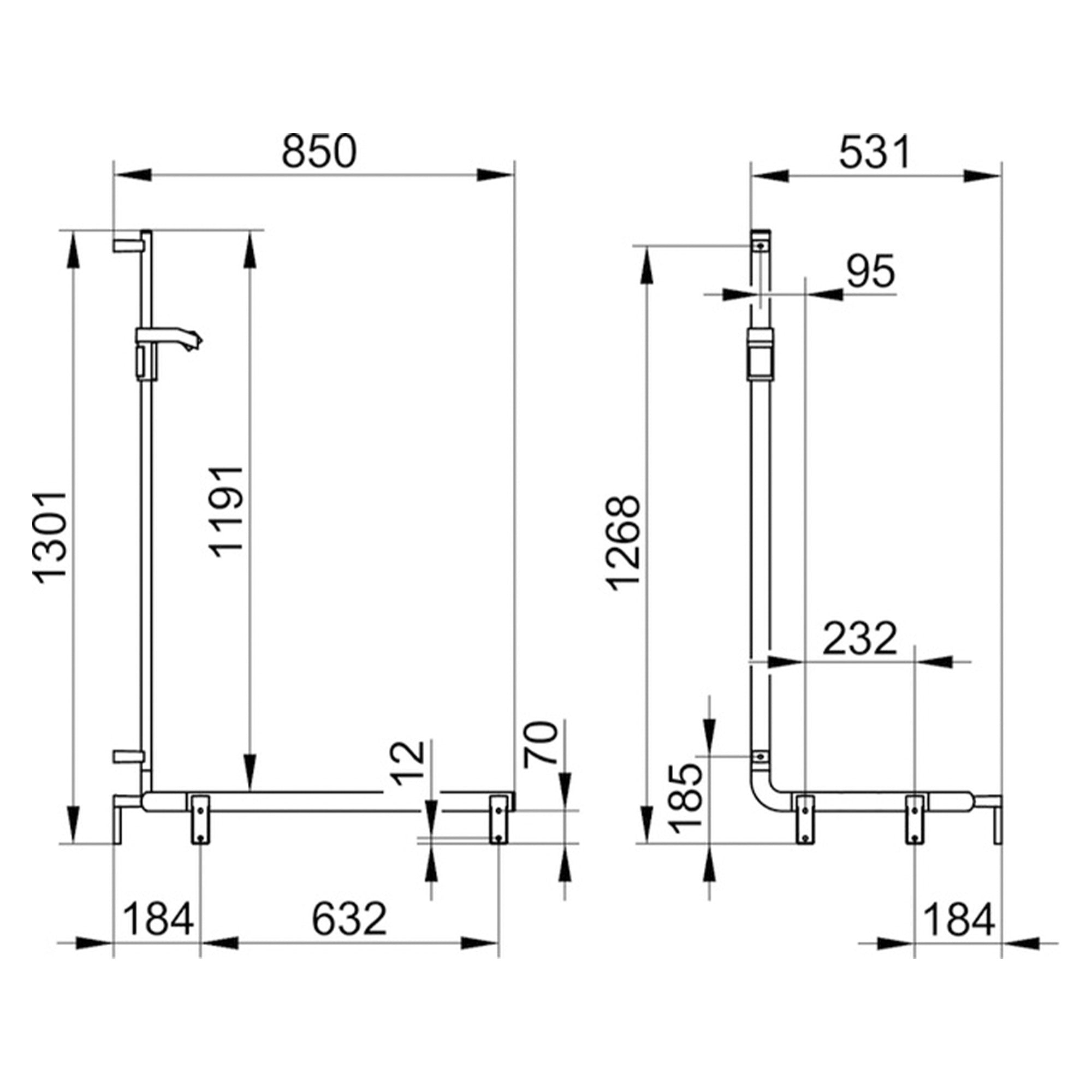 Keuco Axess Hand Shower Rail and Corner Grab Bar Execution Right Aluminium Silver-Anodised / Chrome Plated - Available in Various Sizes