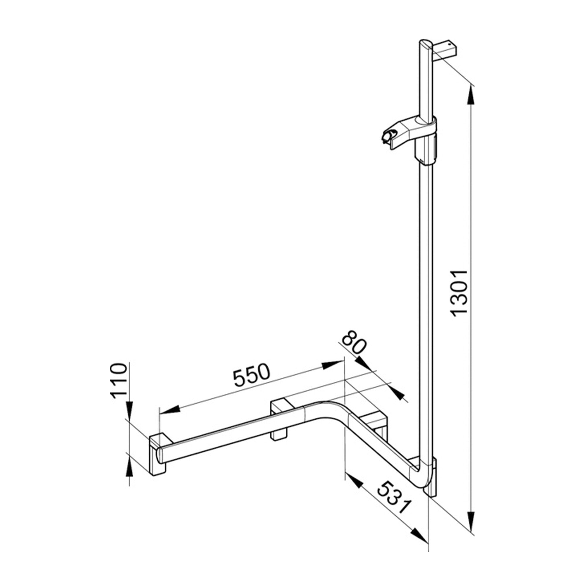 Keuco Axess Hand Shower Rail and Corner Grab Bar Execution Left Chrome Plated - Available in Various Sizes