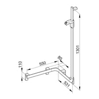 Keuco Axess Hand Shower Rail and Corner Grab Bar Execution Right Chrome Plated - Available in Various Sizes