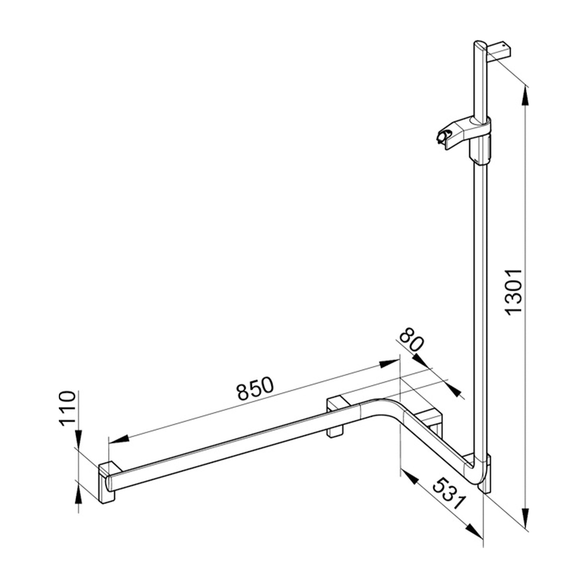 Keuco Axess Hand Shower Rail and Corner Grab Bar Execution Left Chrome Plated - Available in Various Sizes