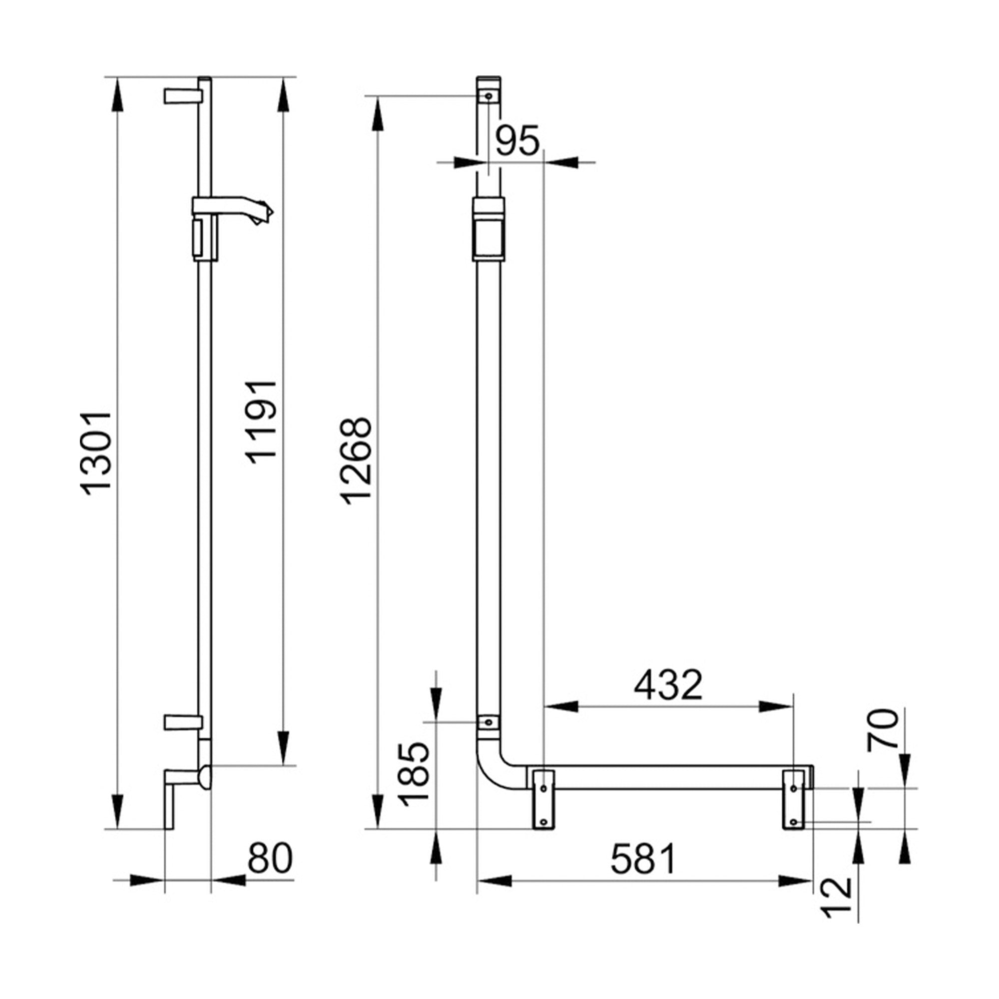 Keuco Axess Hand Shower Rail and Grab Bar Execution Right - Available in Various Colour