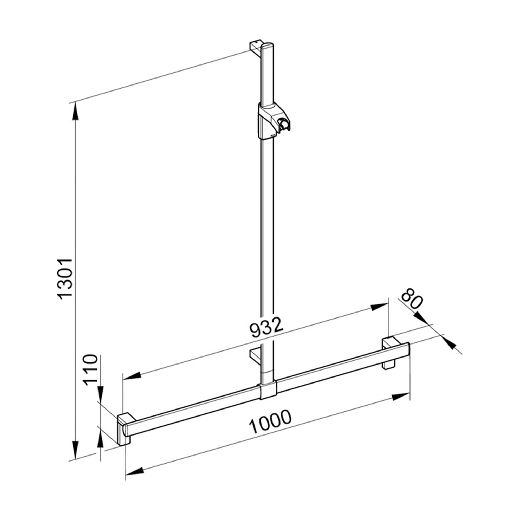 Keuco Axess Grab Bar with Hand Shower Sliding Rail in Chrome Plated - Available in Various Sizes
