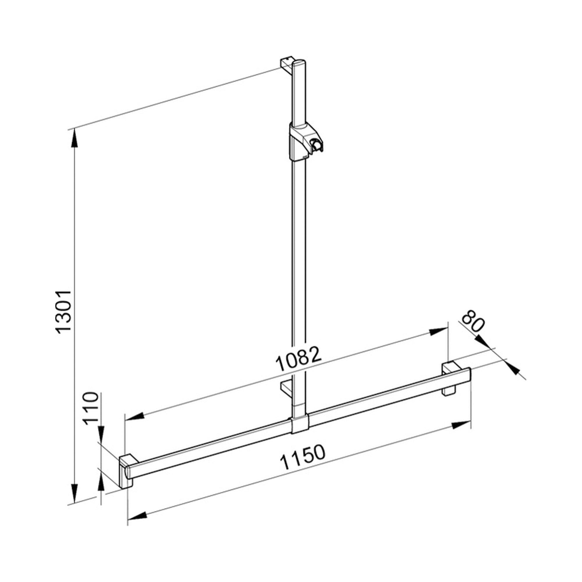 Keuco Axess Grab Bar with Hand Shower Sliding Rail in Matt Black - Available in Various Sizes