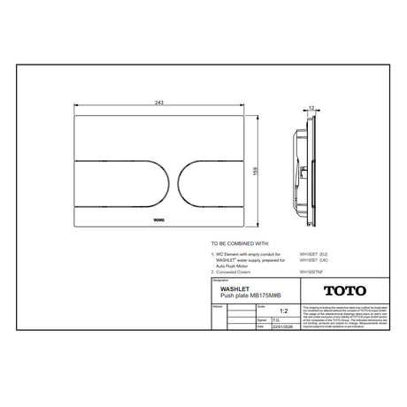 TOTO Flush Plate - Matt Black