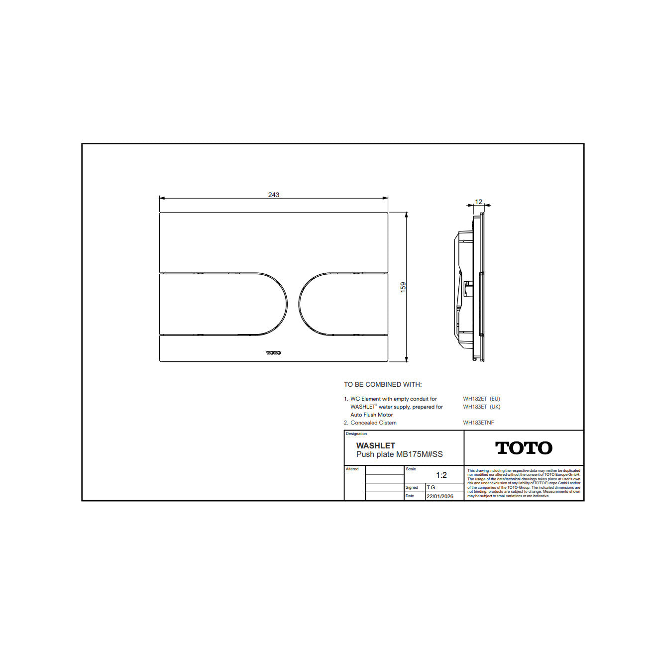 TOTO Flush Plate - Brushed Stainless Steel